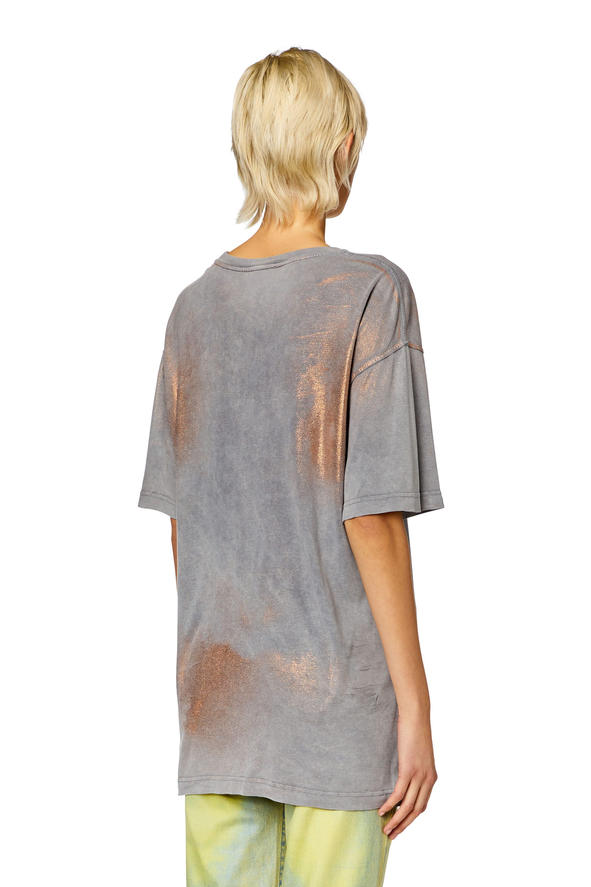 Diesel - T-BUXT, Damen Metallic-T-Shirt in ausgewaschener Optik in Grau/Rosa - 4