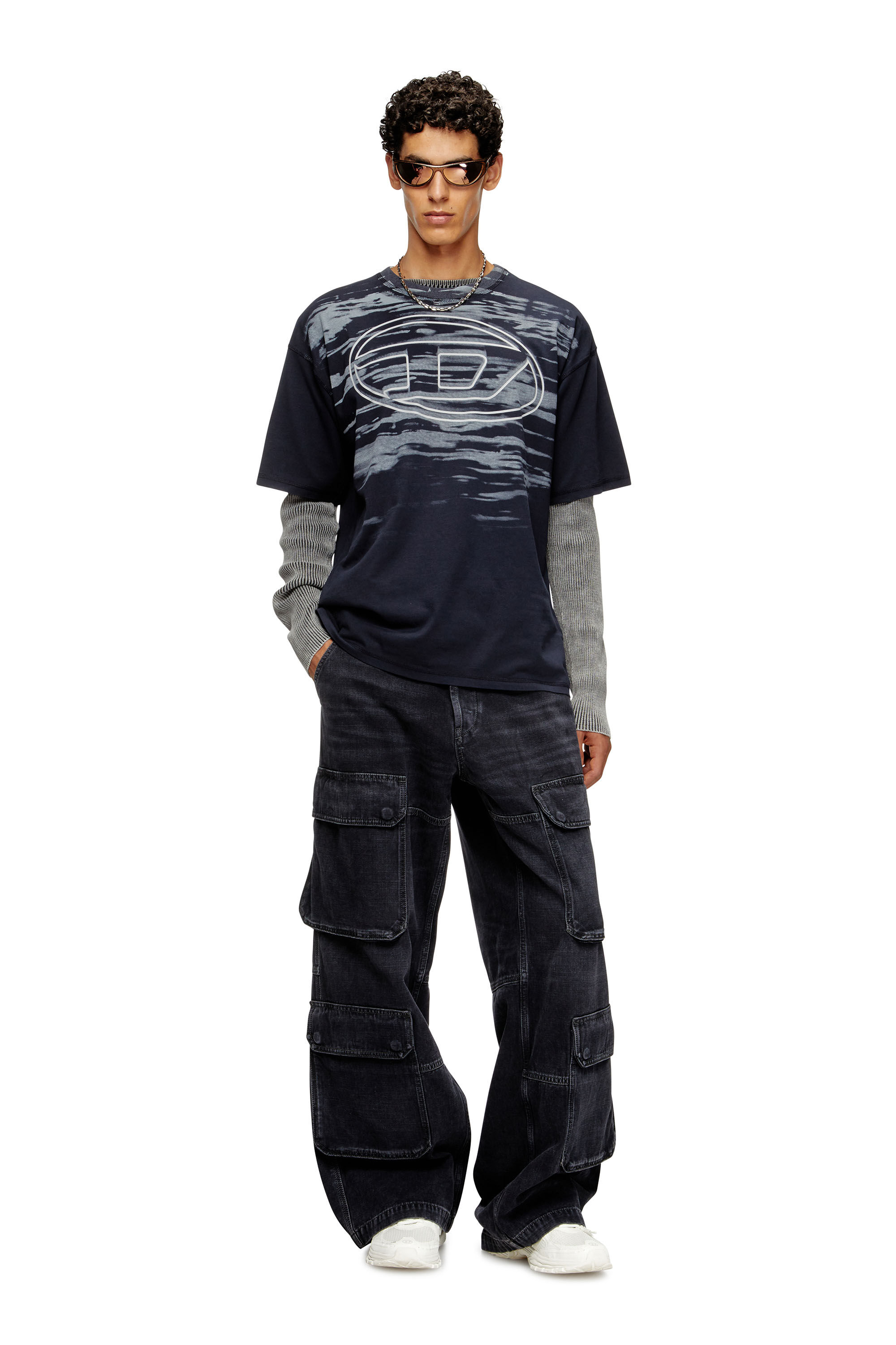 Diesel - T-BOXT-T5, Man's Cotton T-shirt with Oval D print in Dark Blue - 1