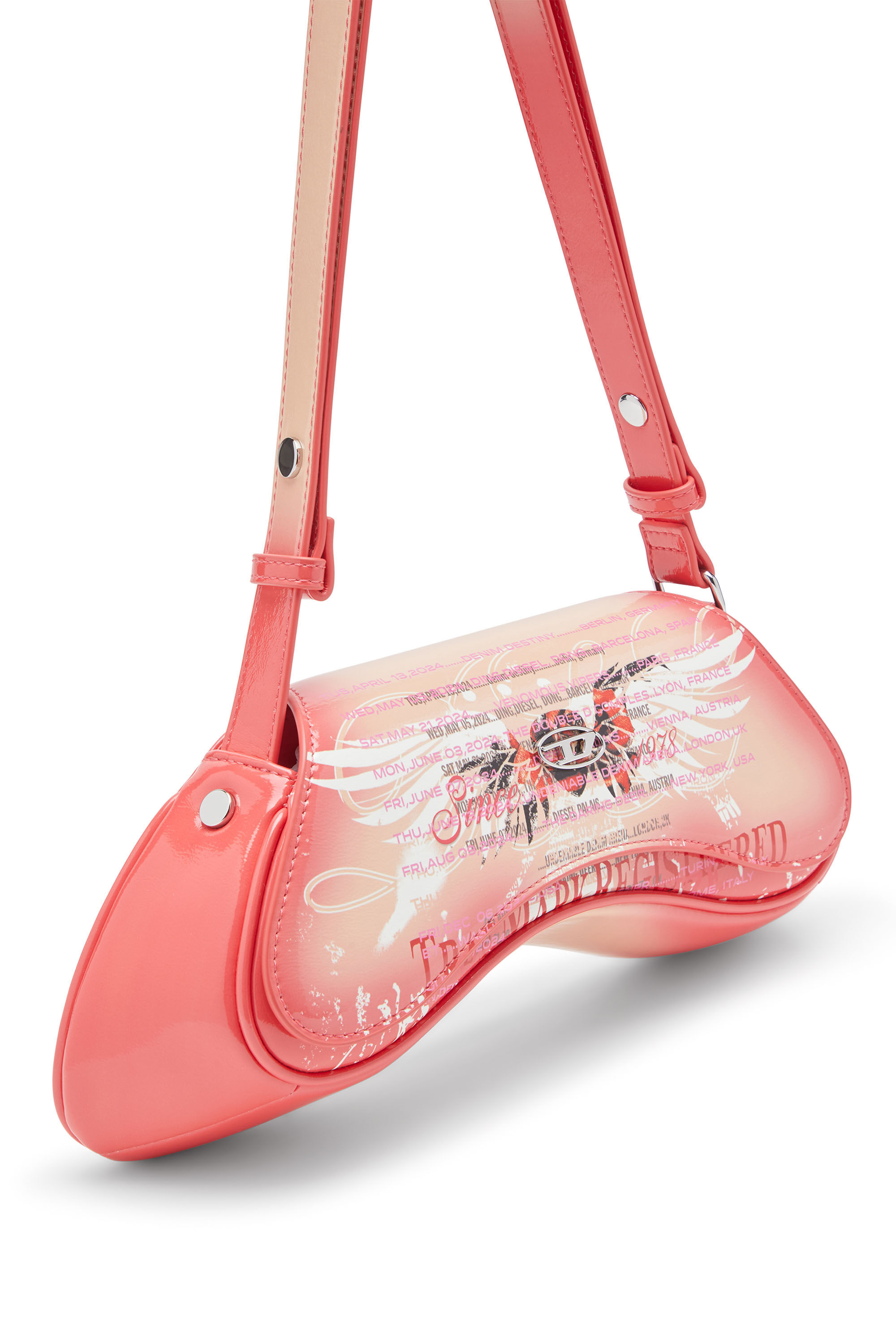 Diesel - PLAY CROSSBODY, Damen Play-Schultertasche mit glänzendem PU-Print in Rosa - 2