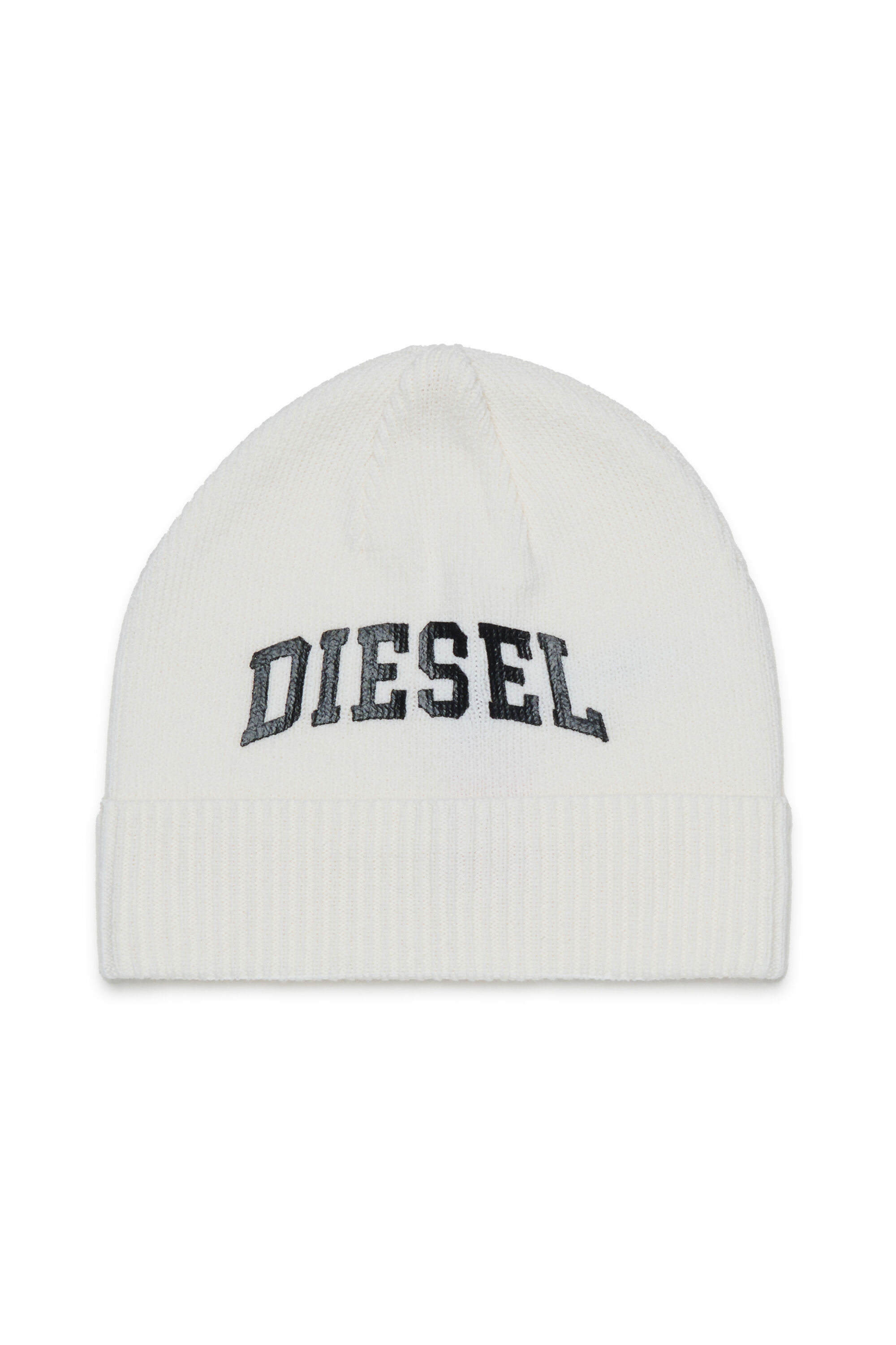 Diesel - FBAND, Unisex Beanie aus Wollmischung mit Logo in Wei&szlig; - 1