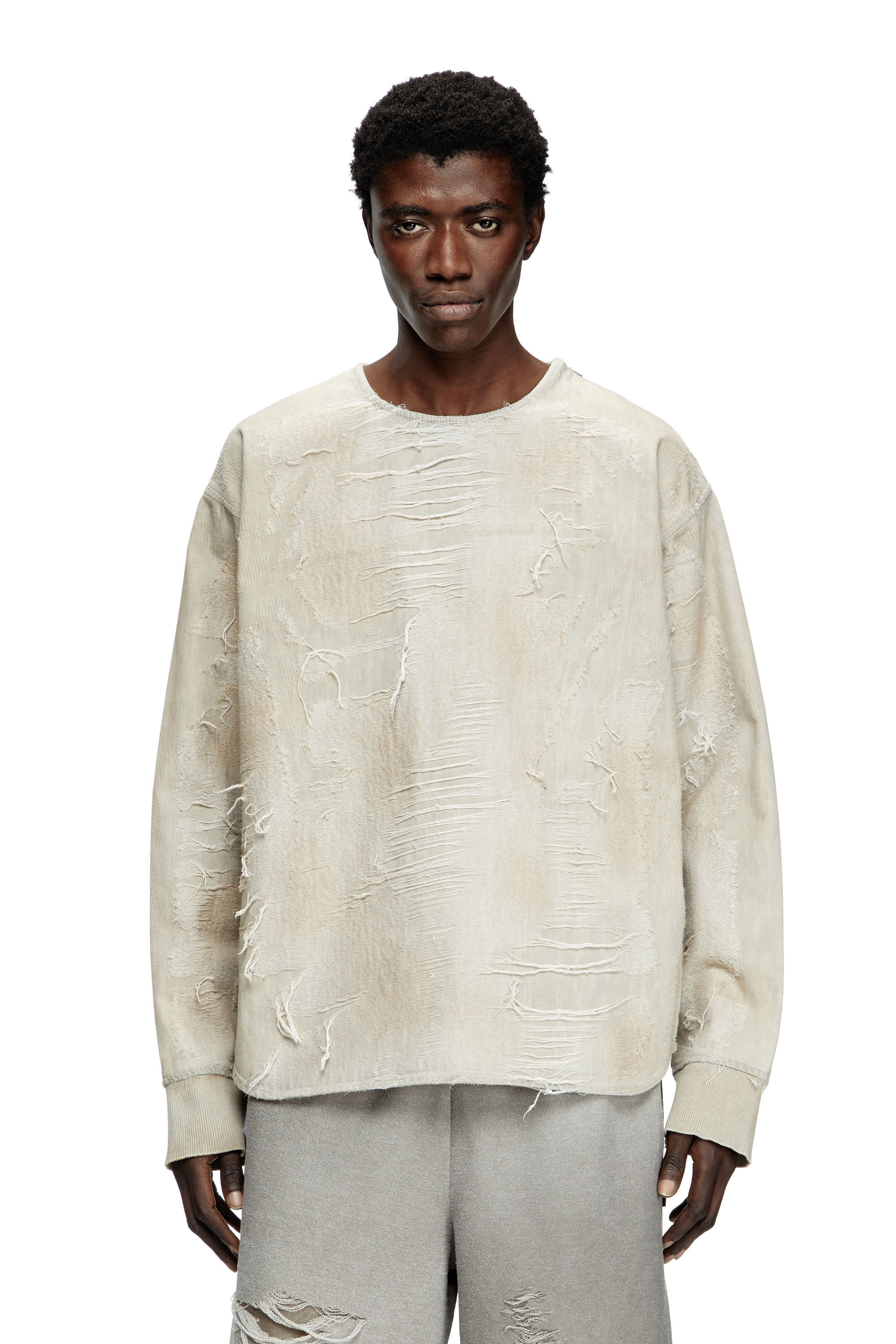 Diesel - D-JUST-FSG1, Herren Pullover aus mikro-vielgetragenem Jacquard-Denim in Hellgrau - 3