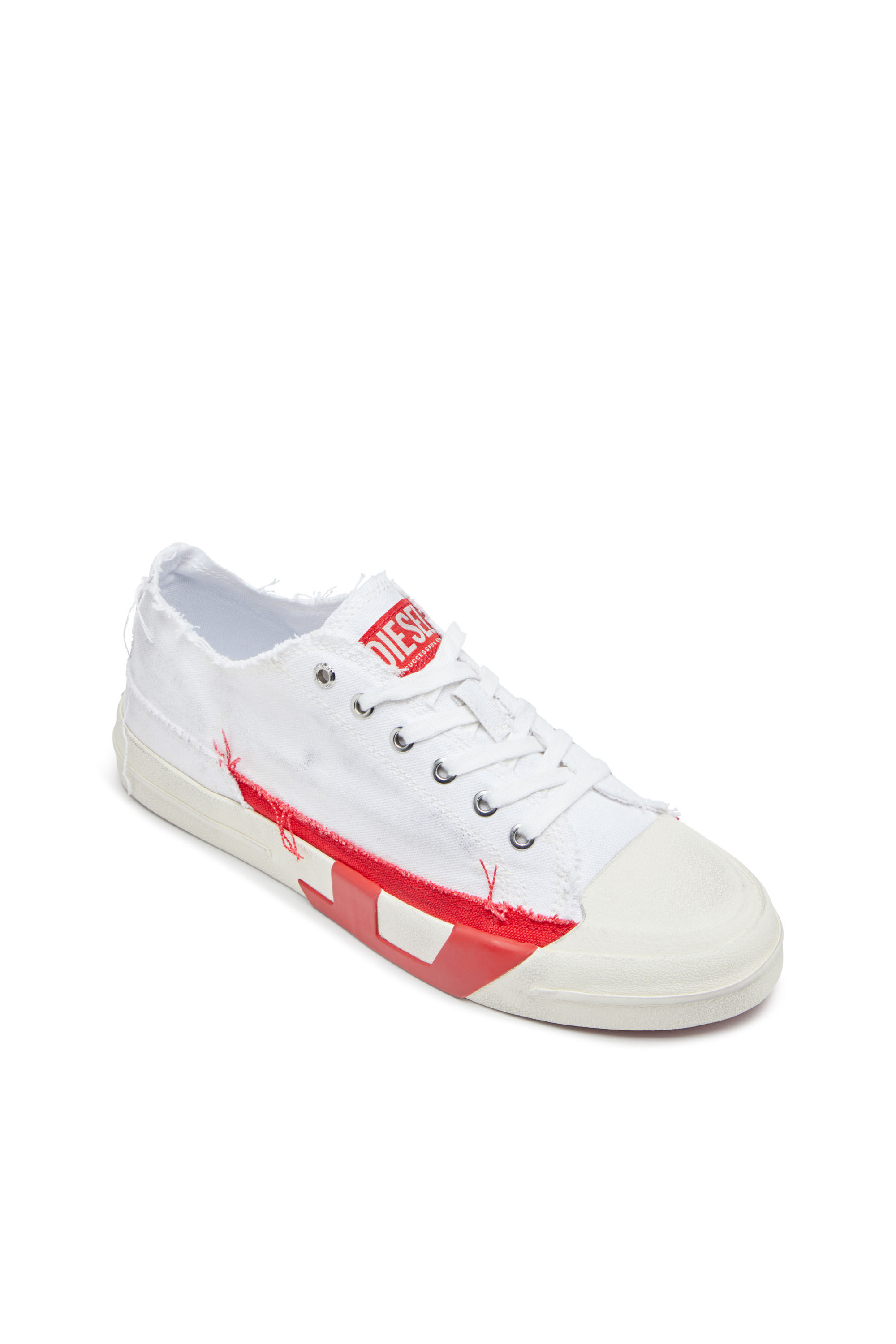 Diesel - S-D-VERSE LOW, Herren S-D-Verse-Canvas-Sneakers mit Schmutz-Effekt in Weiss/Rot - 6