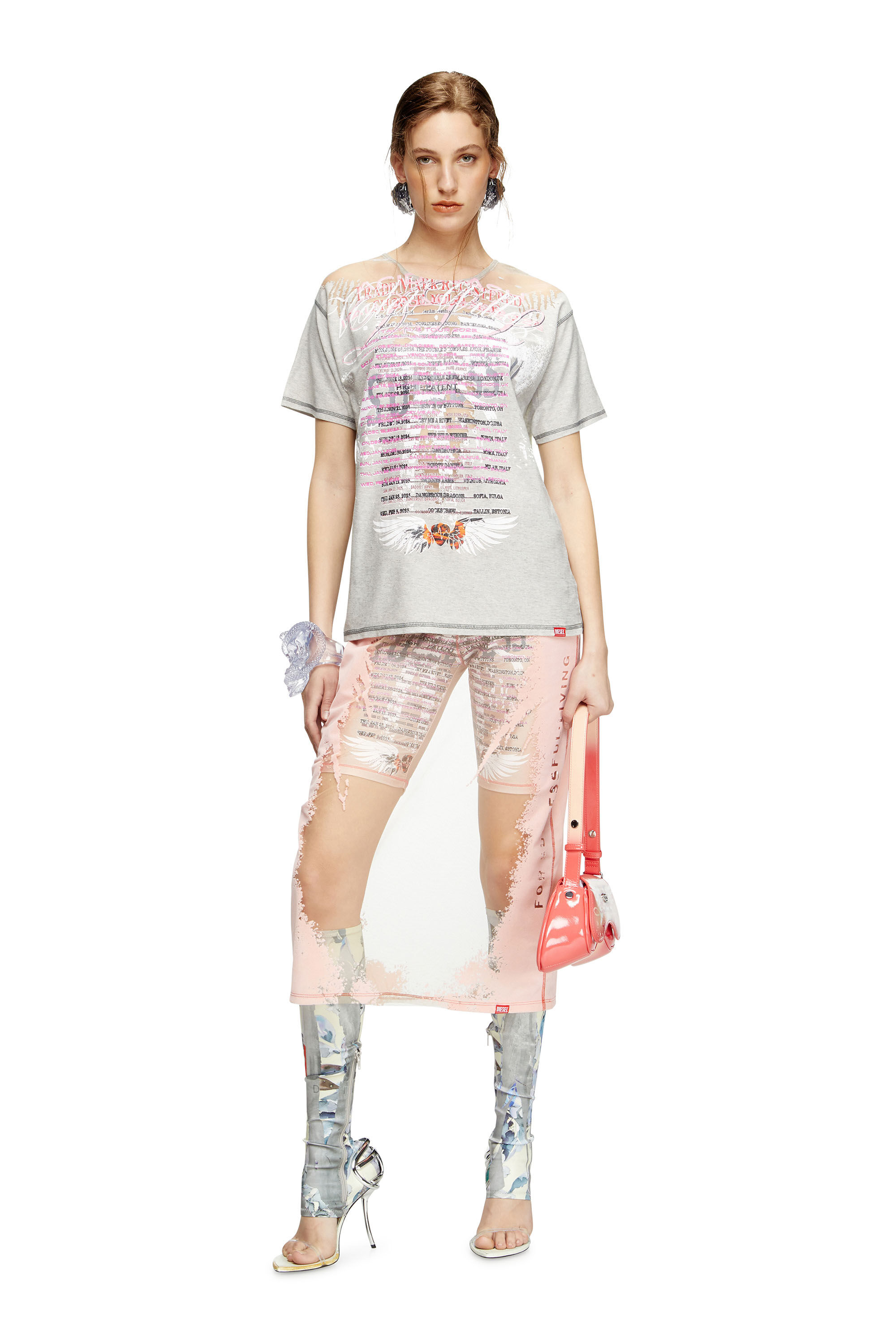 Diesel - T-NORMAC, Damen T-Shirt mit Rundhalsausschnitt und Text-Print in Grau - 1