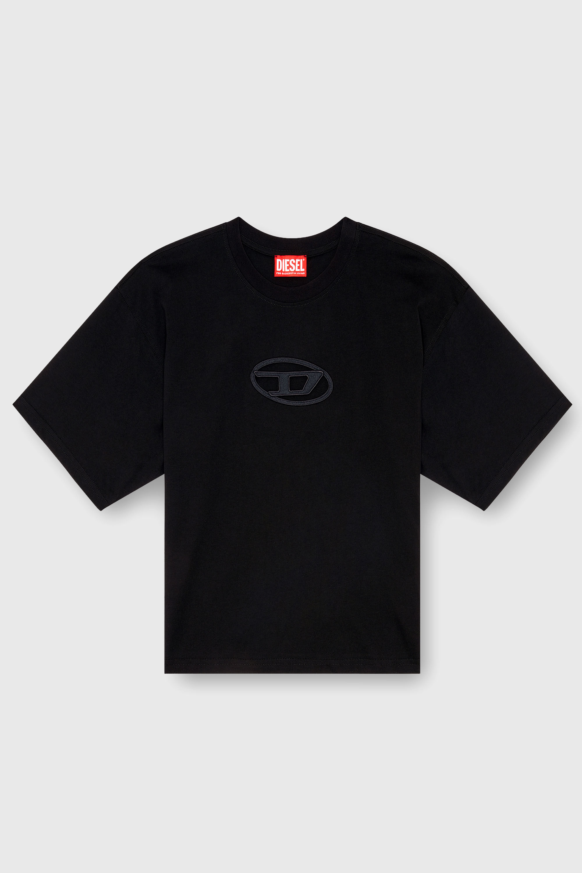 Diesel - T-BUXT-CROP-OD, Damen Kastiges T-Shirt mit ausgeschnittenem Oval D-Logo in Schwarz - 2