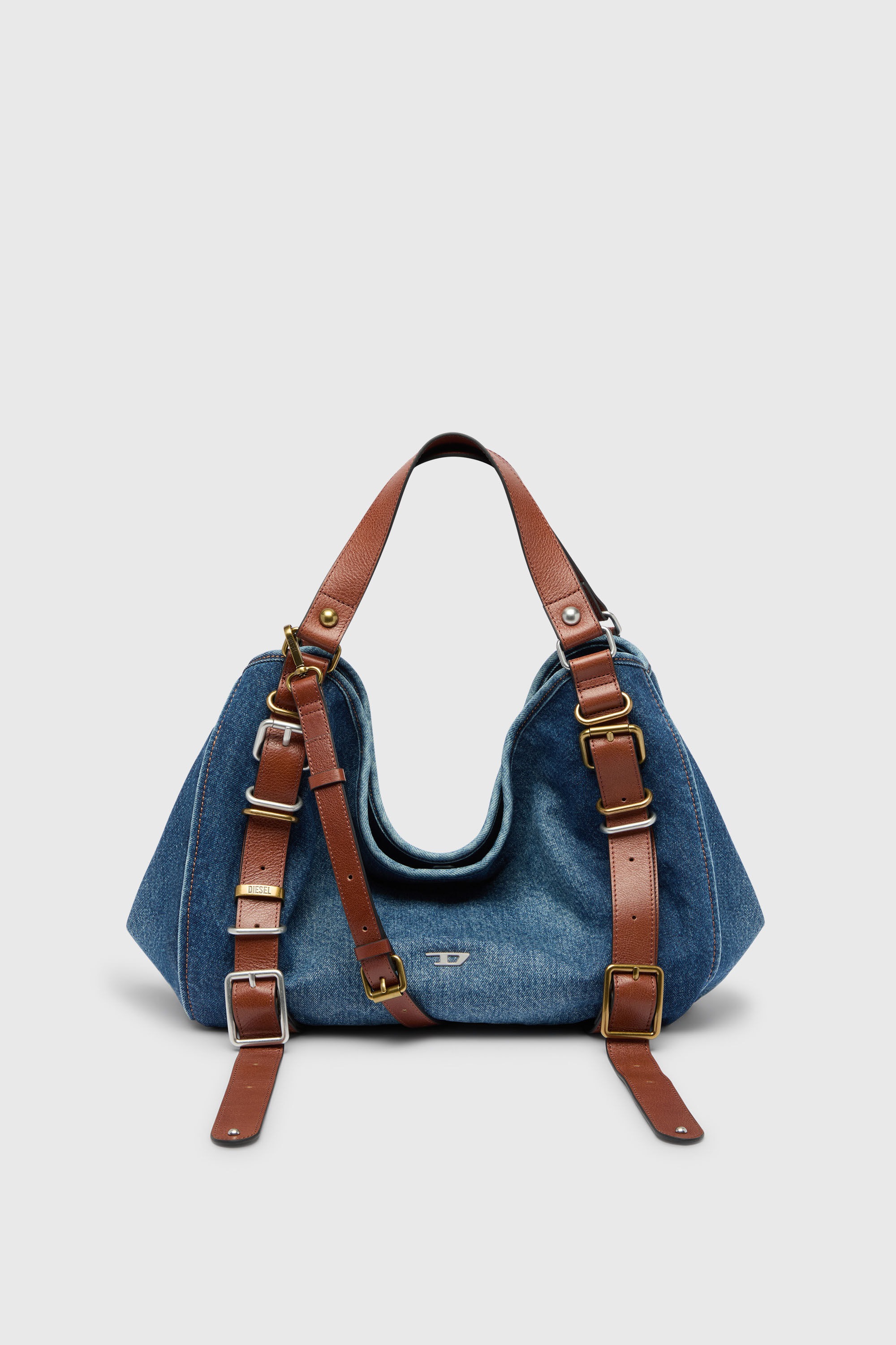 Diesel - D-ONE TOPHANDLE M, Damen D-One-Medium Top-Handle-Tasche aus Denim und Leder in Blau - 1