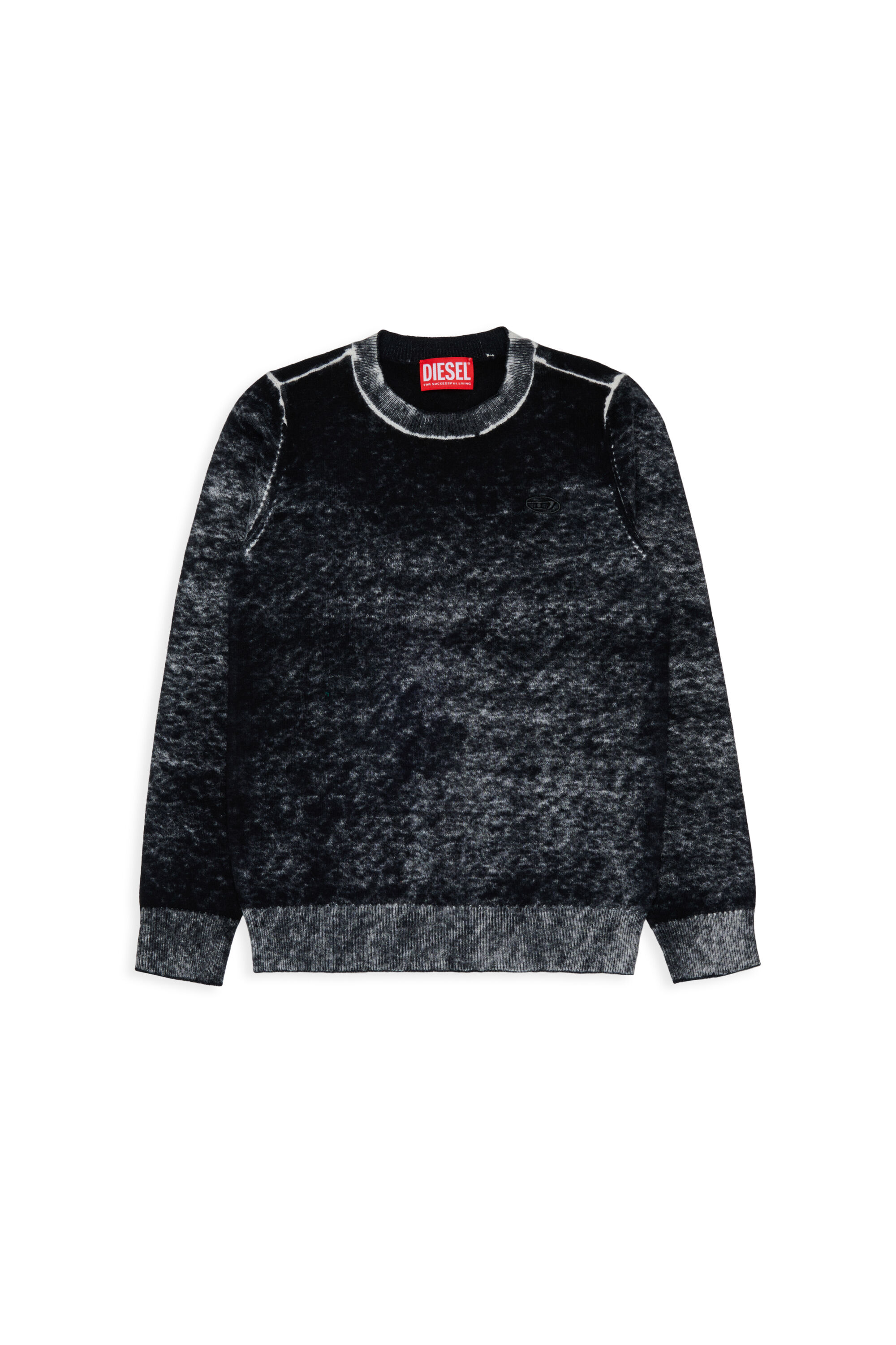 Diesel - KJEMR, Herren Pullover aus Wollmischung mit unregelm&auml;&szlig;igem Farbeffekt in Schwarz - 1