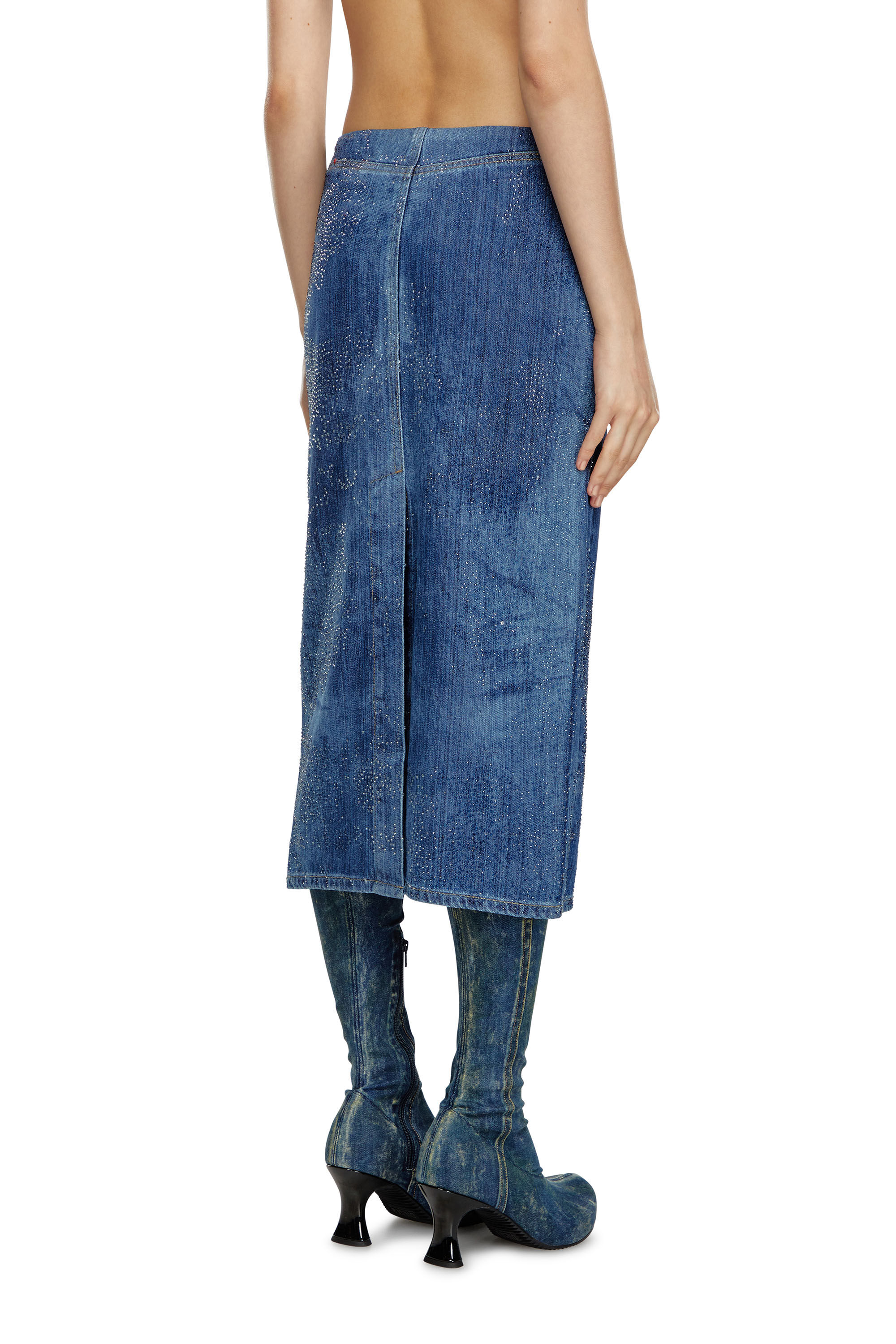 Diesel - DE-PRA-S3, Damen Bleistiftrock aus strassbesetztem Denim in Dunkelblau - 4