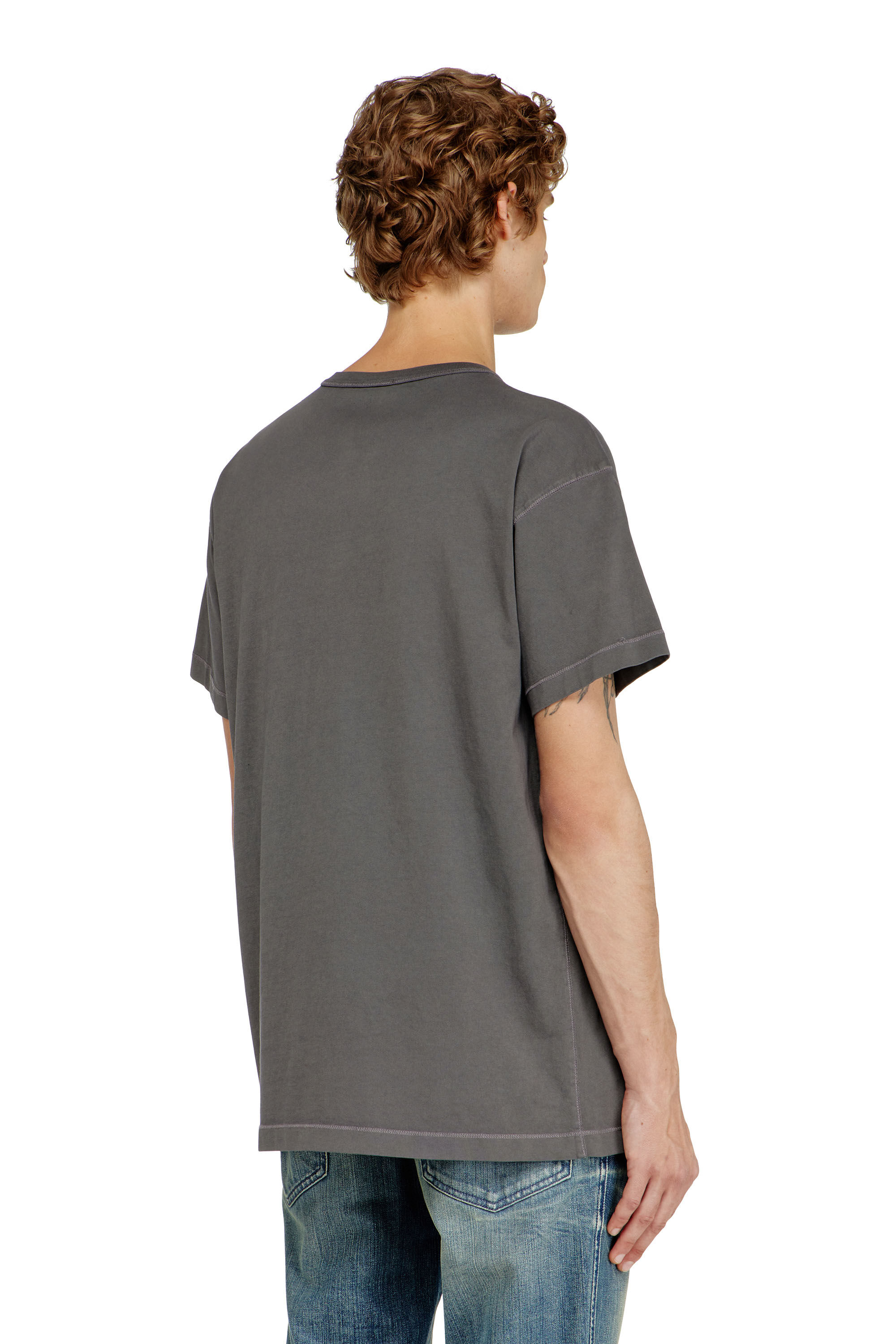 Diesel - T-NORM-IOD, Herren Leichtes Baumwoll-T-Shirt mit metallischem ovalem D-Logo in Grau - 4