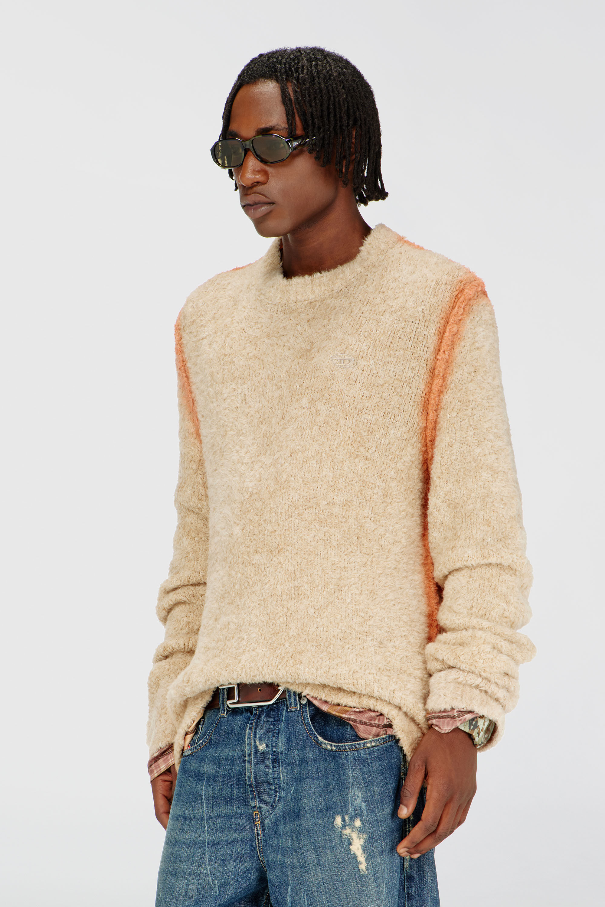 Diesel - K-RIMI, Herren Alpaca-Mix Pullover mit spraygef&auml;rbten N&auml;hten in Hellbraun - 3