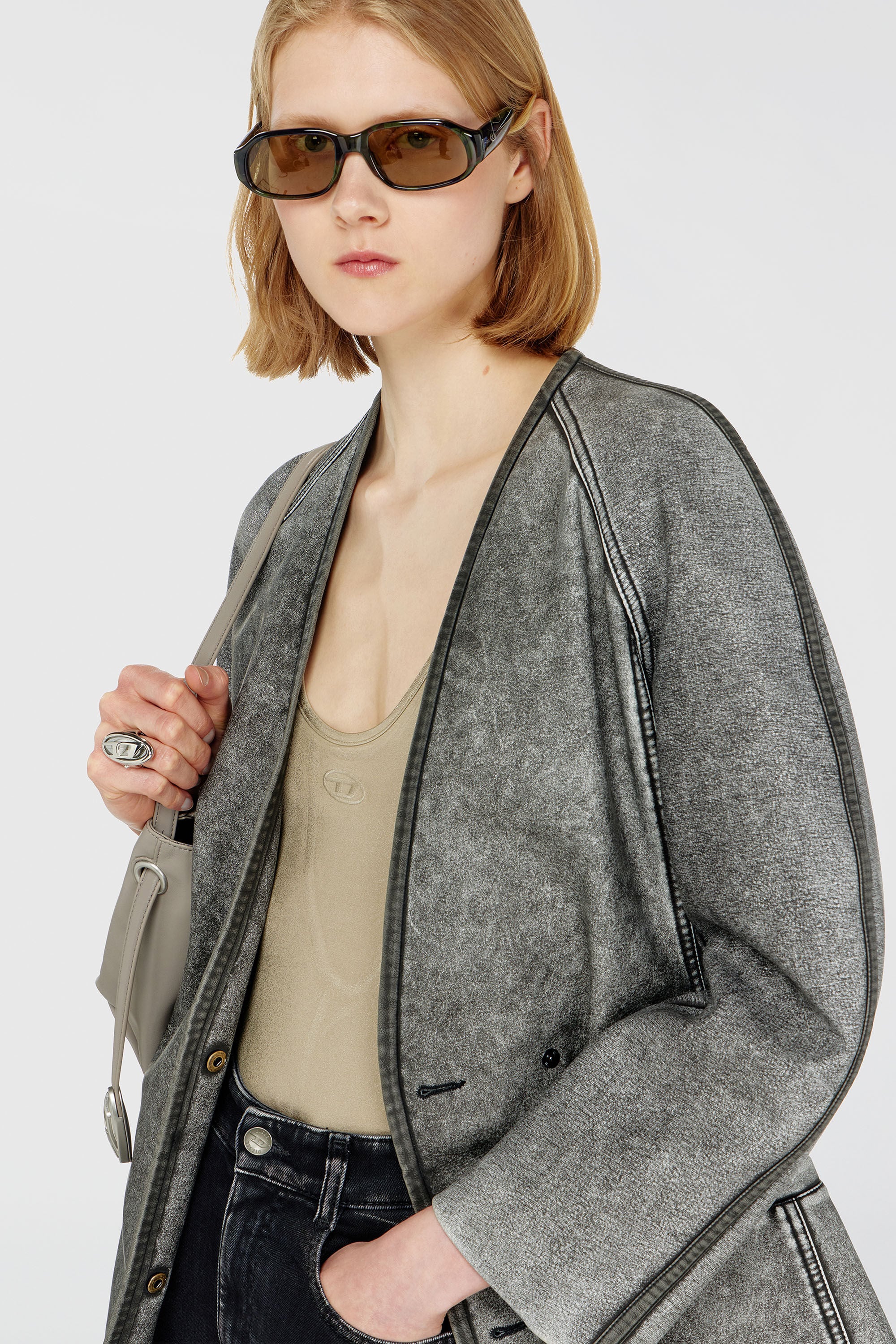 Diesel - G-ALAX, Damen Cardigan-Jacke mit Kokon&auml;rmeln in Grau - 5