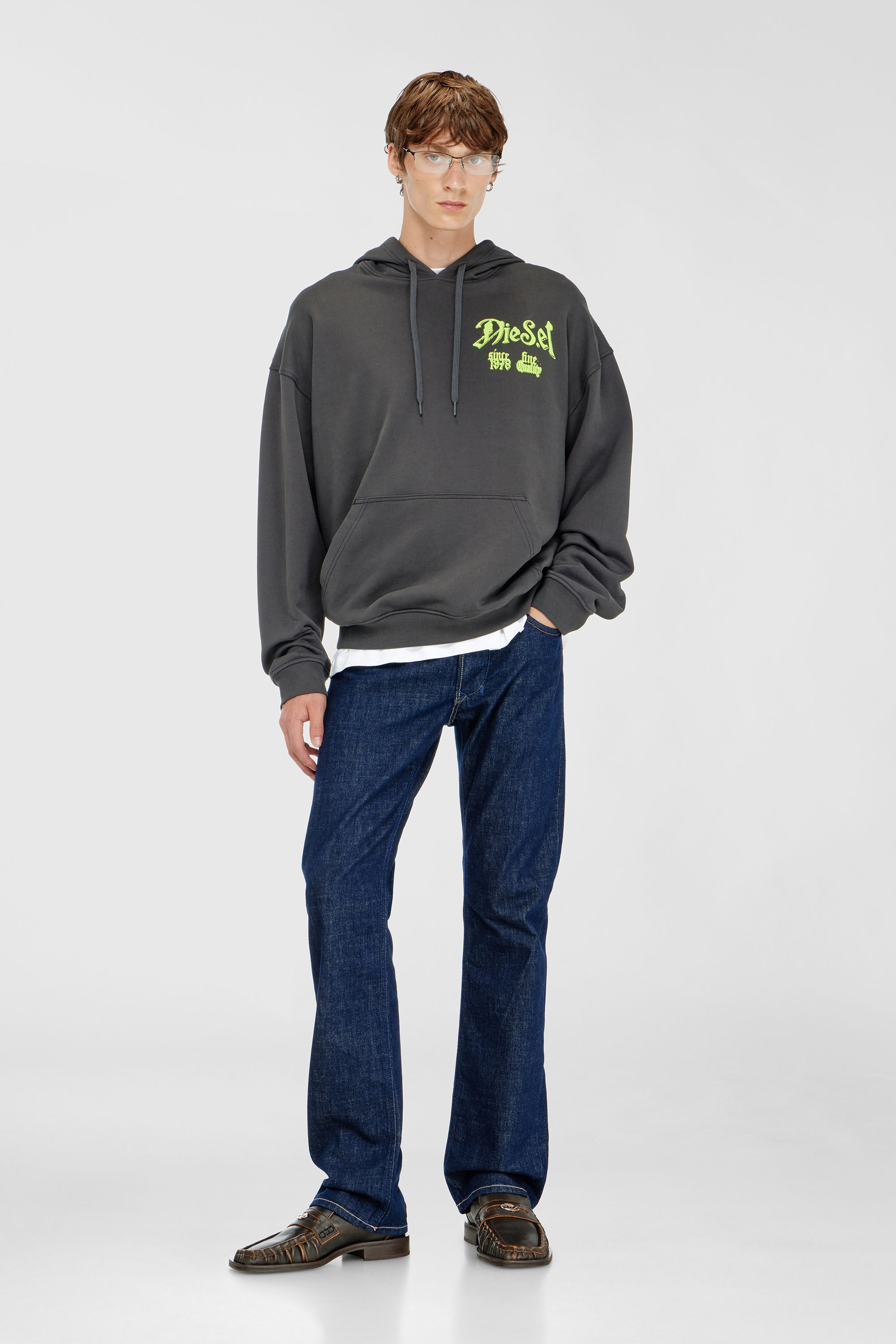Diesel - S-BOXT-HOOD-AA2, Herren Baumwoll-Hoodie mit beflockten Grafiken in Dunkelgrau - 1
