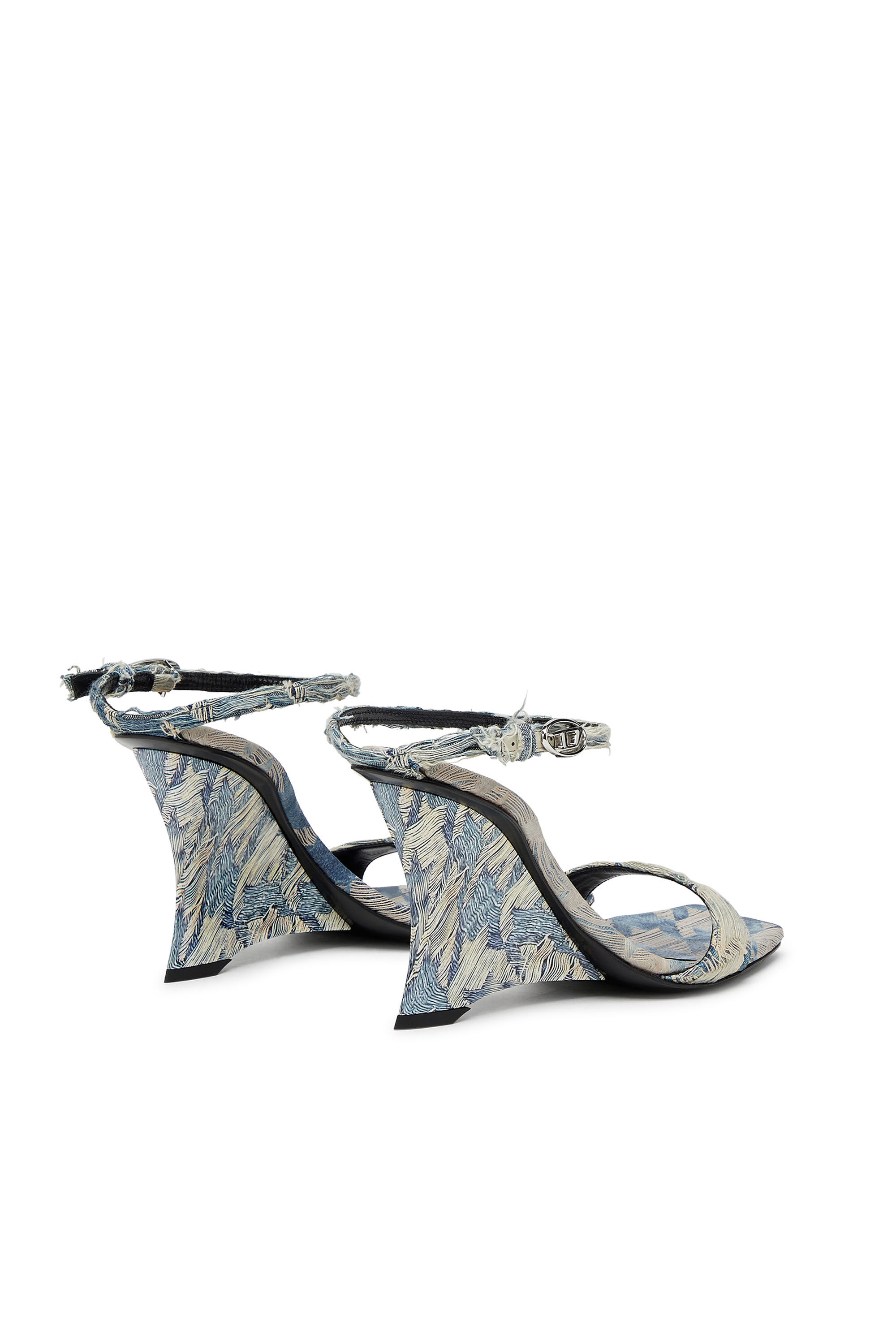 Diesel - D-AMBER SANDAL WEDGE, Damen Keilsandalen aus Jacquard-Denim in Hellblau - 2