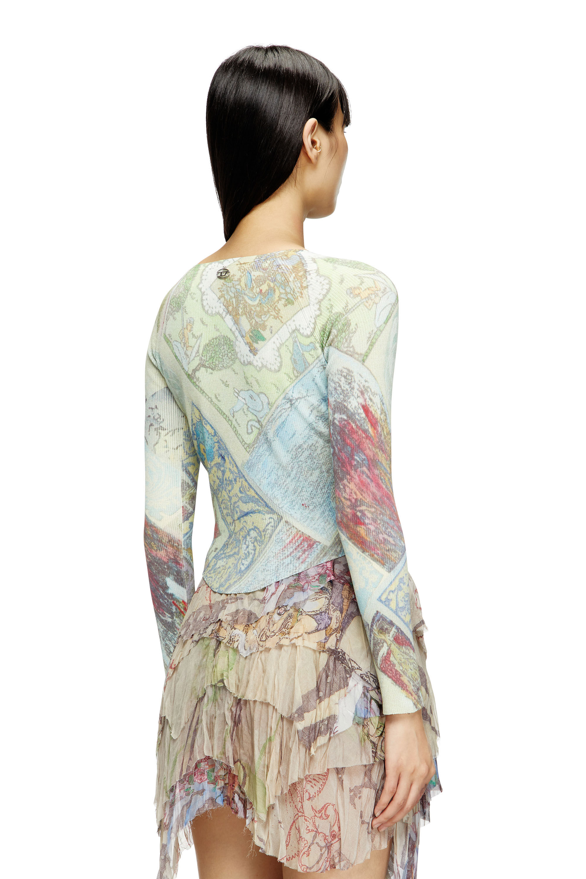 Diesel - M-FIORINA, Damen Verkürzter Cardigan mit mittelalterlichem Print in Blau/Grün - 3