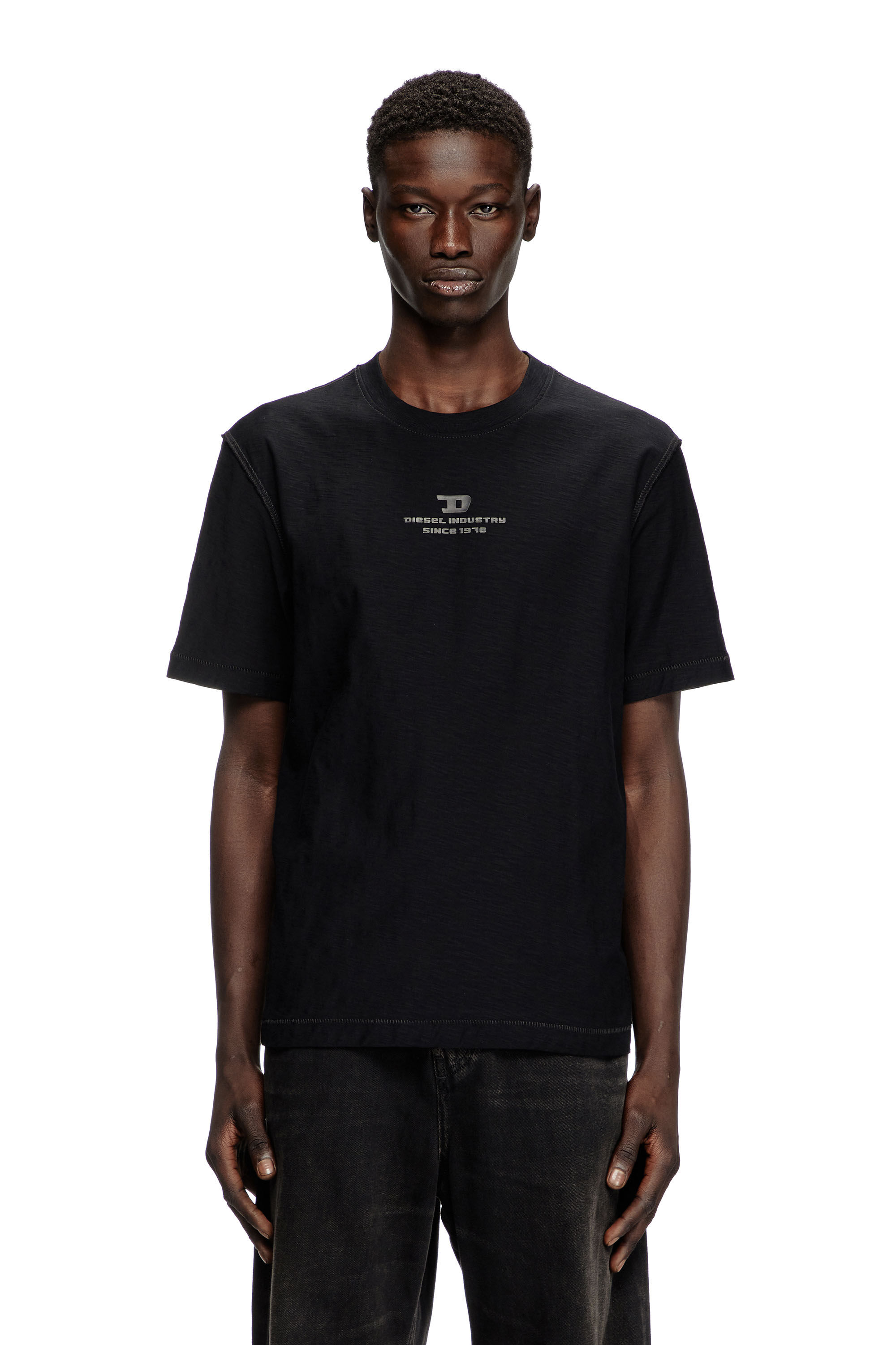 Diesel - T-ADJUST-R10, Herren Slub-T-Shirt mit Ton in Ton Logo-Print in Schwarz - 3