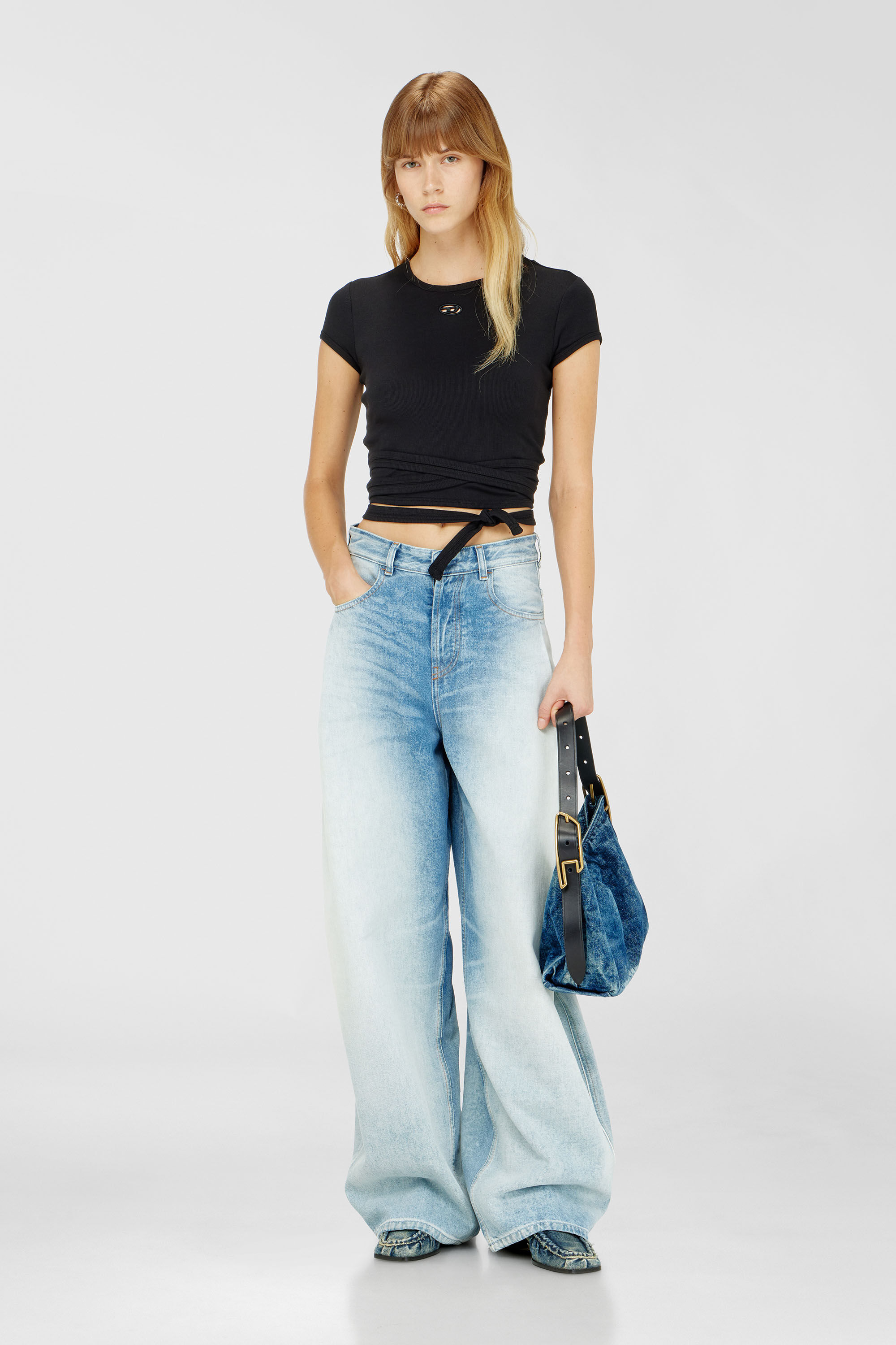 Diesel - T-BUNNY-TAIL-S1, Damen Geripptes Top mit Wickelschn&uuml;ren in Schwarz - 1