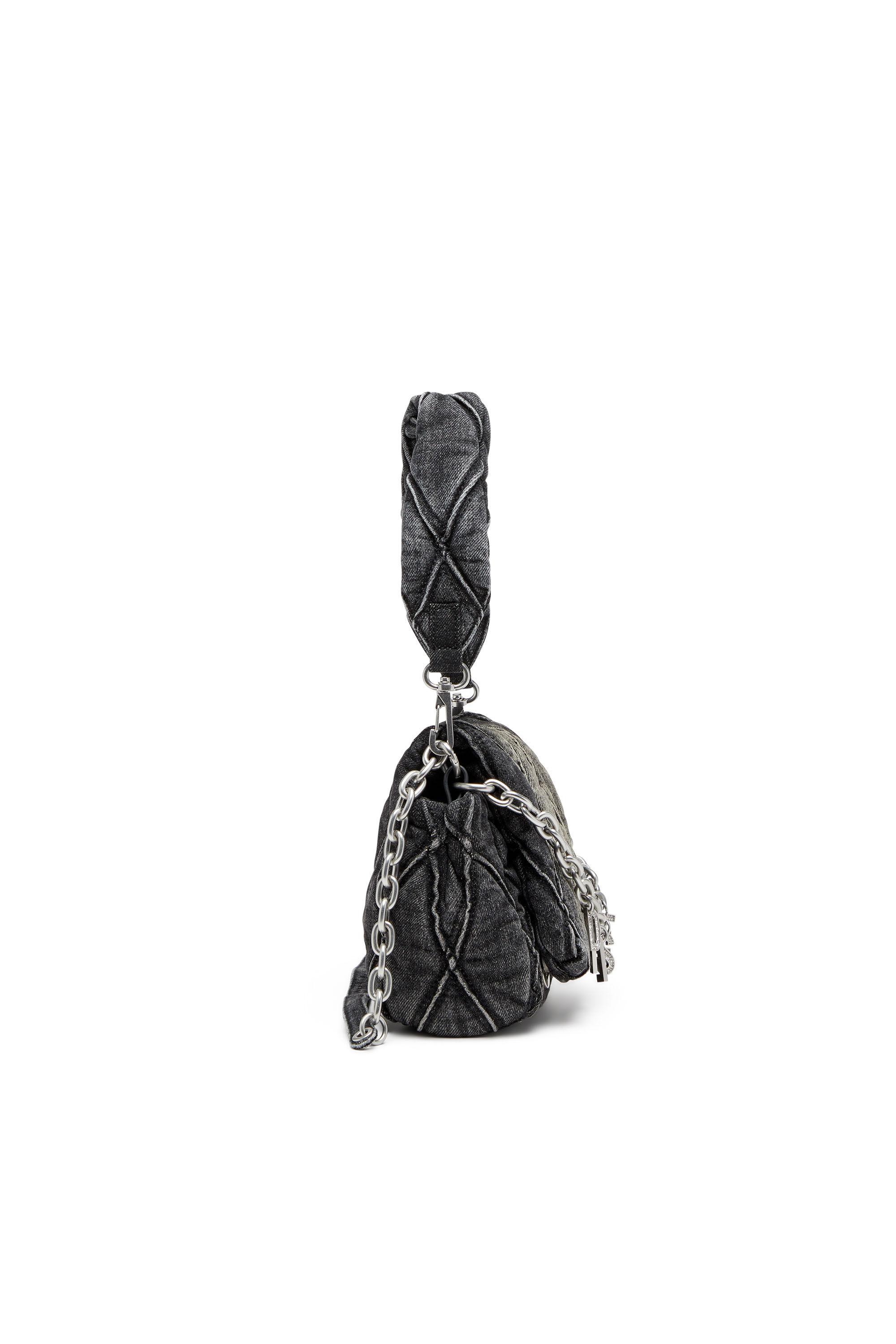 Diesel - CHARM-D SHOULDER S, Damen Charm-D S-Kleine Schultertasche aus Steppdenim in Schwarz - 4