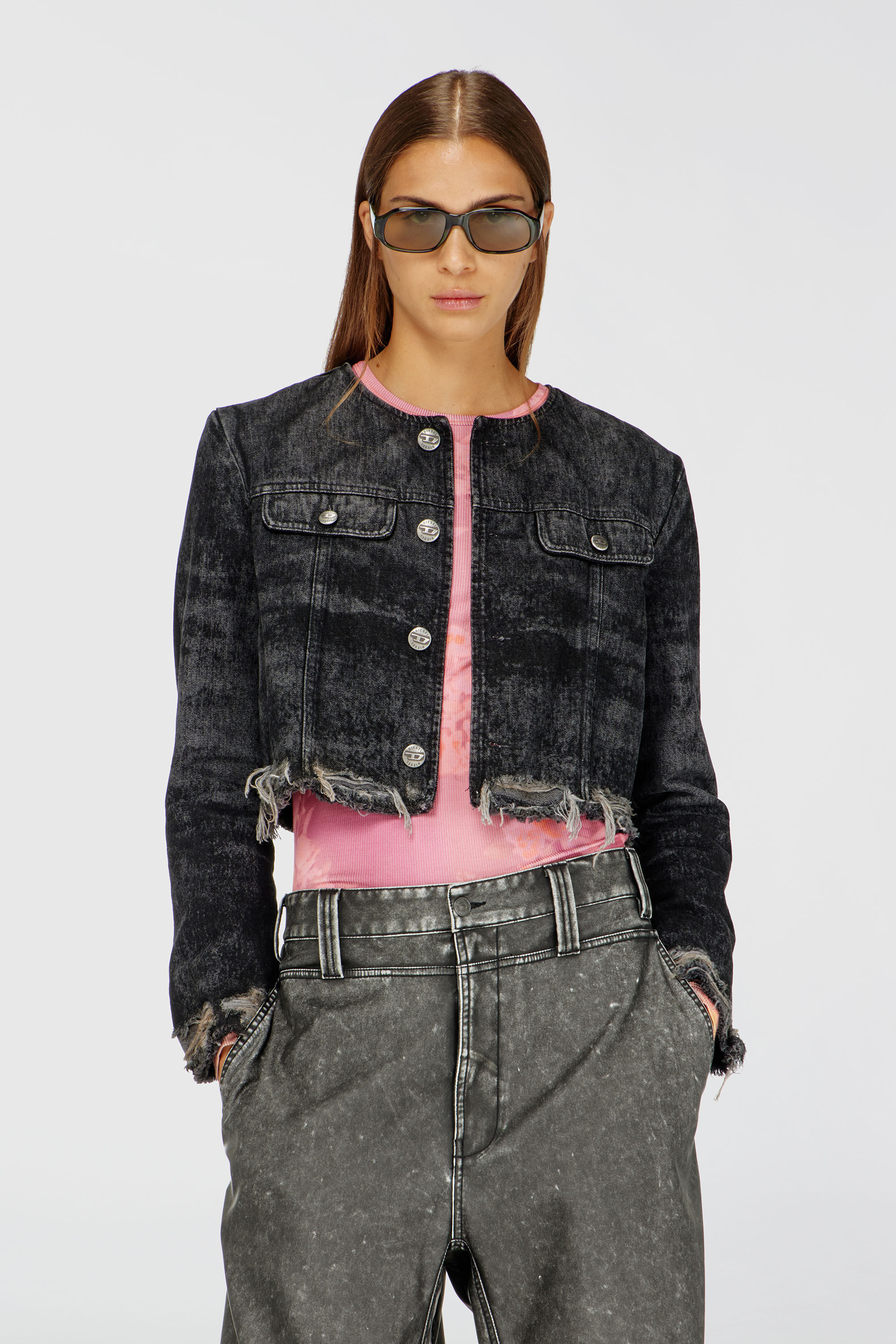 Diesel - DE-GRAFFY-FSH, Damen Jacke aus gelaserte Baumwolle-Hanf-Denim in Schwarz - 3