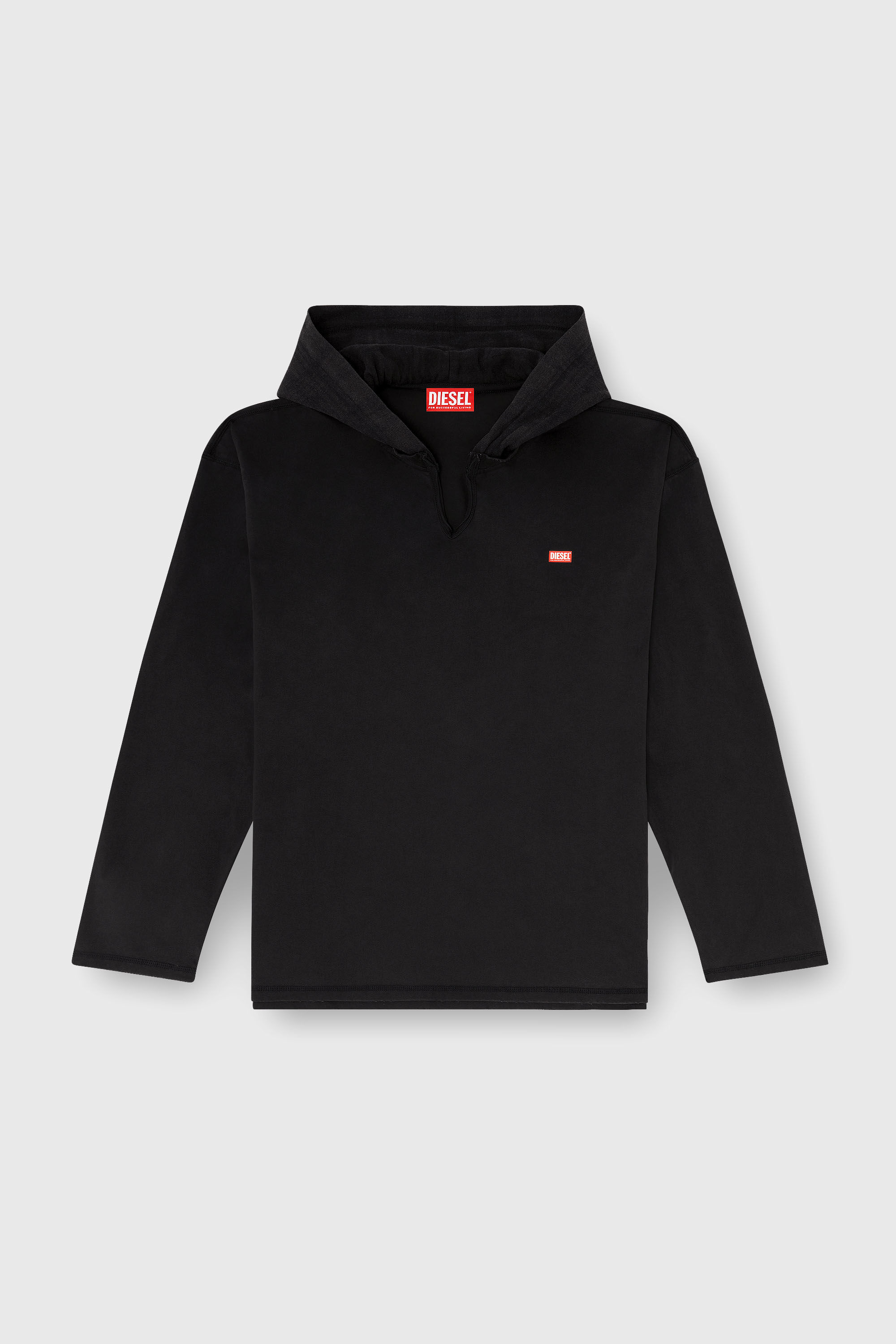 Diesel - T-BOXT-LS-HOOD-CHECK, Herren Langarm-T-Shirt mit Flanell-Kapuze in Schwarz - 2