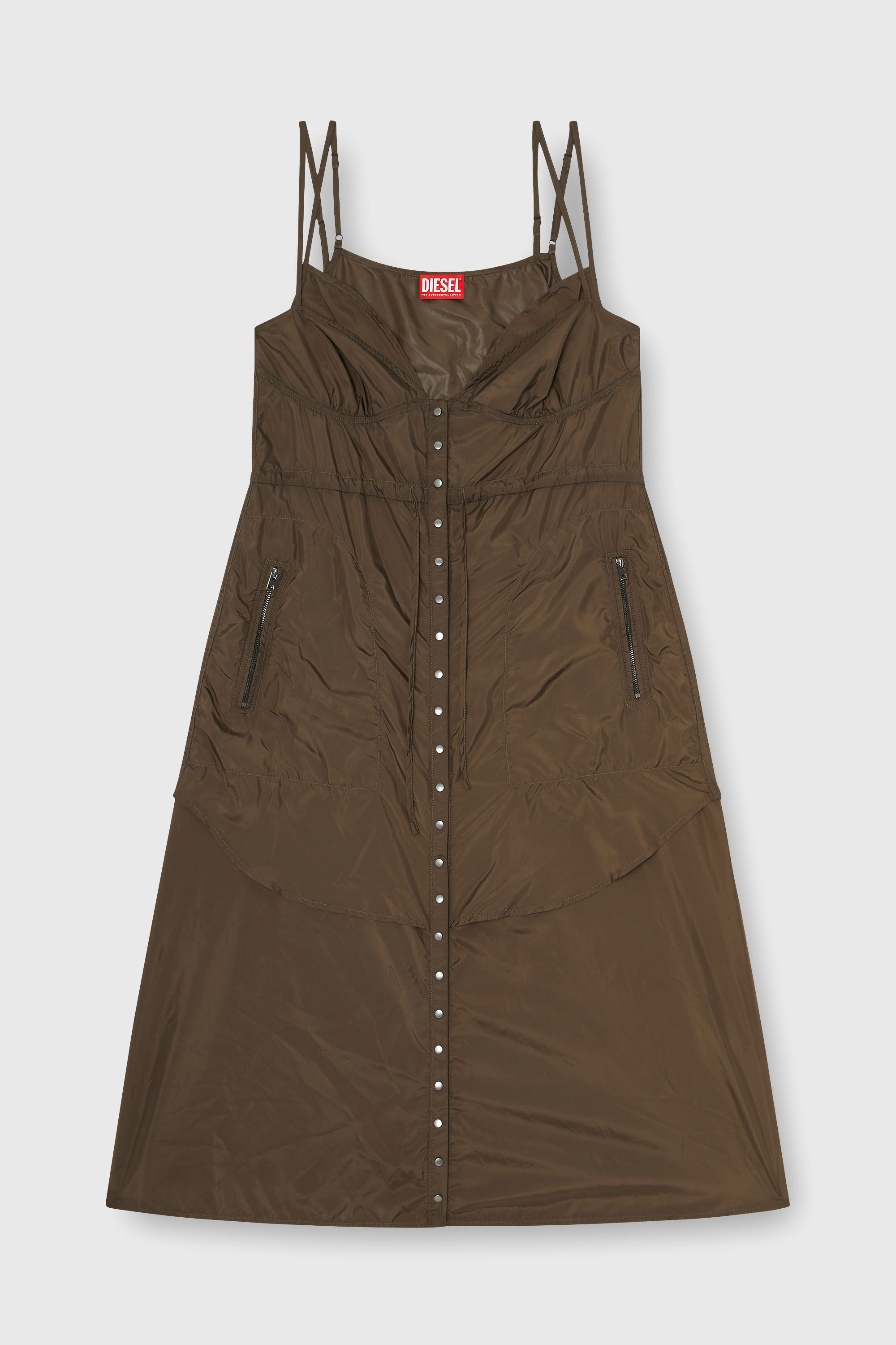 Diesel - D-OROTEA-T1, Damen Leichtes Nylonkleid mit Lagen-Design in Braun - 2