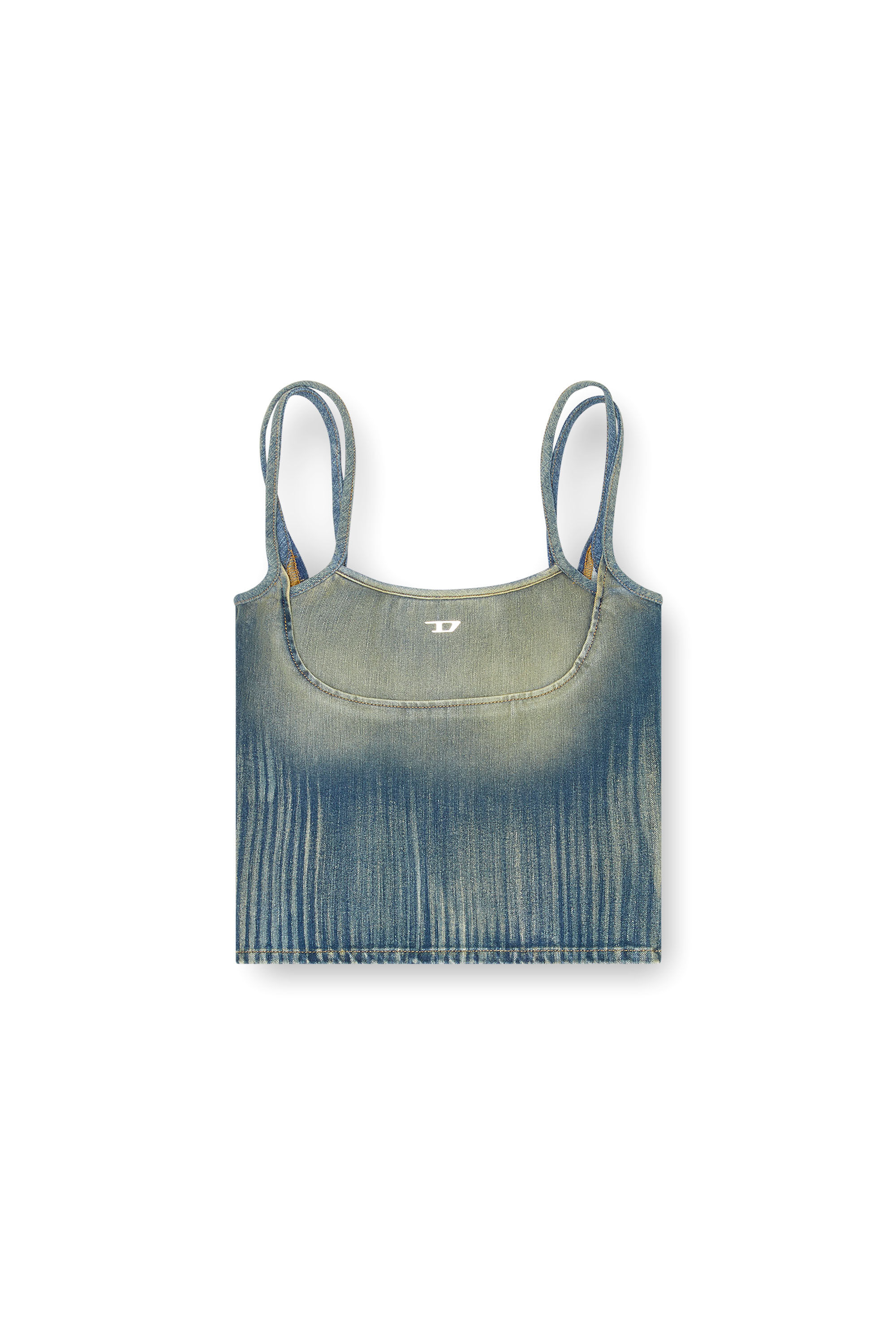 Diesel - DE-MADDY-S, Damen Cropped Top aus leicht gestreiftem Denim in Mittelblau - 2