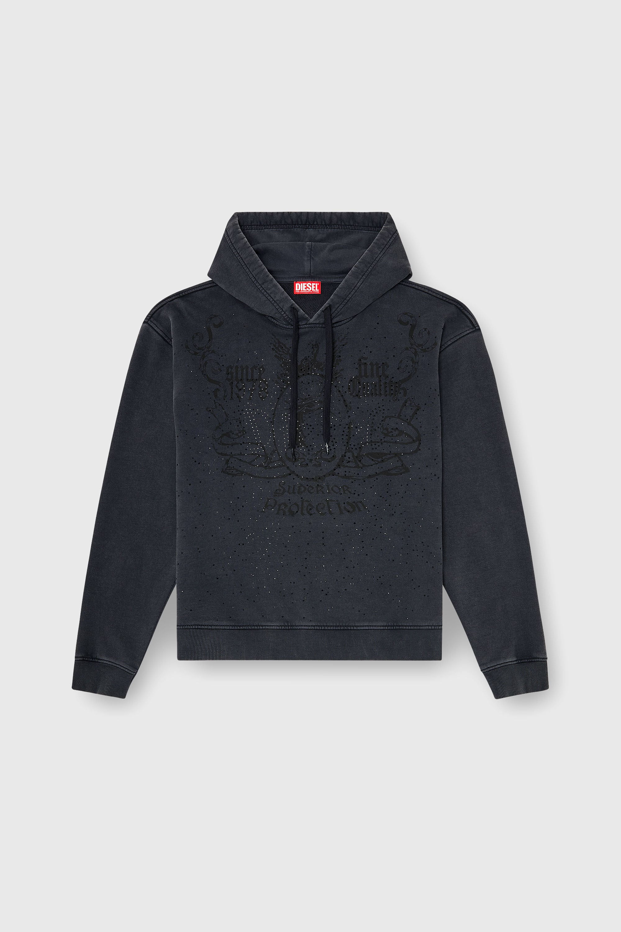 Diesel - S-NORM-HOOD-AA3, Herren Bedrucktes Hoodie mit Strasssteinen in Dunkelgrau - 2