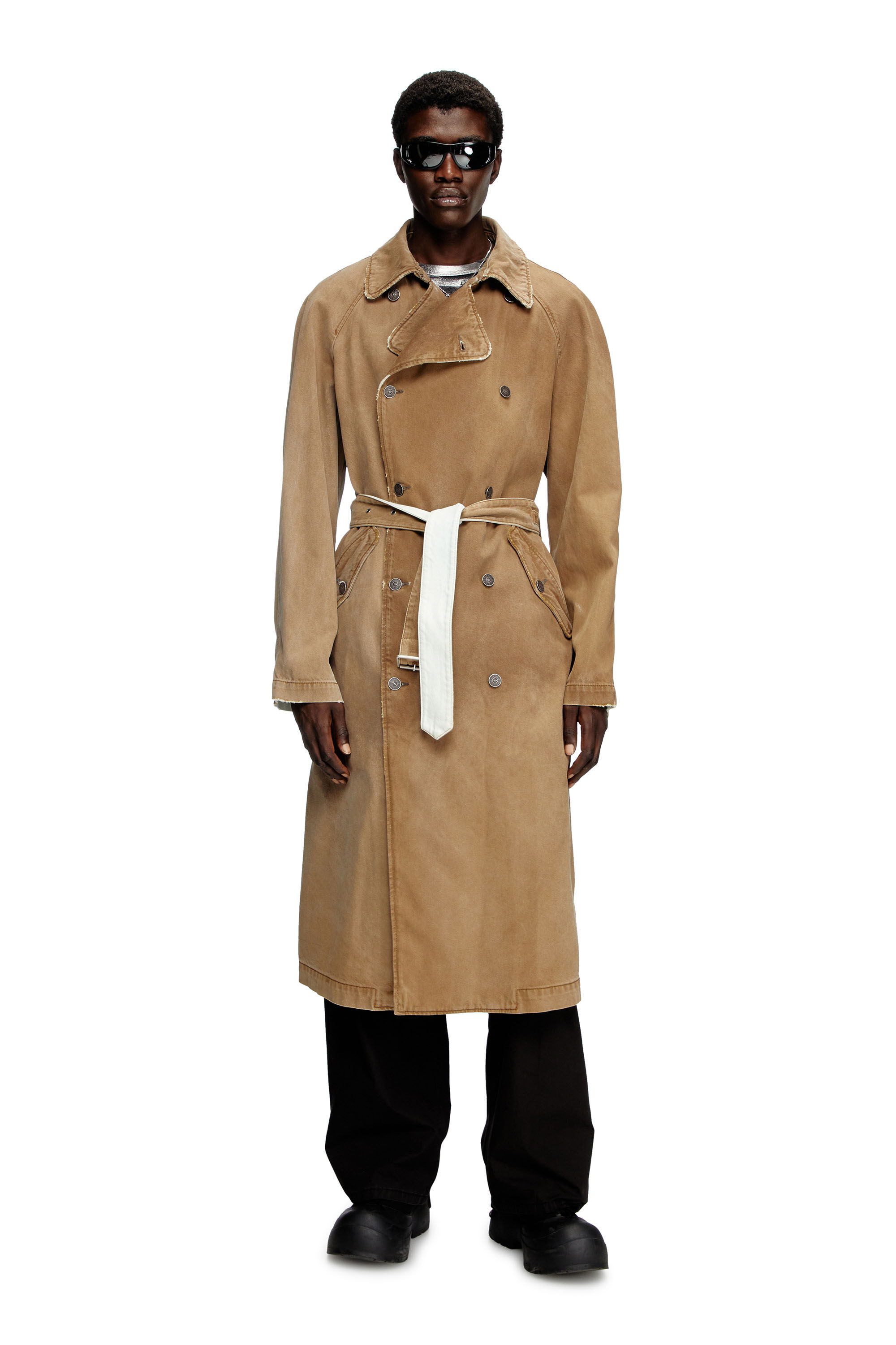 Diesel - D-DELIRIOUS-D, Unisex Trenchcoat aus Schmutz-Effekt-Denim in Hellbraun - 1