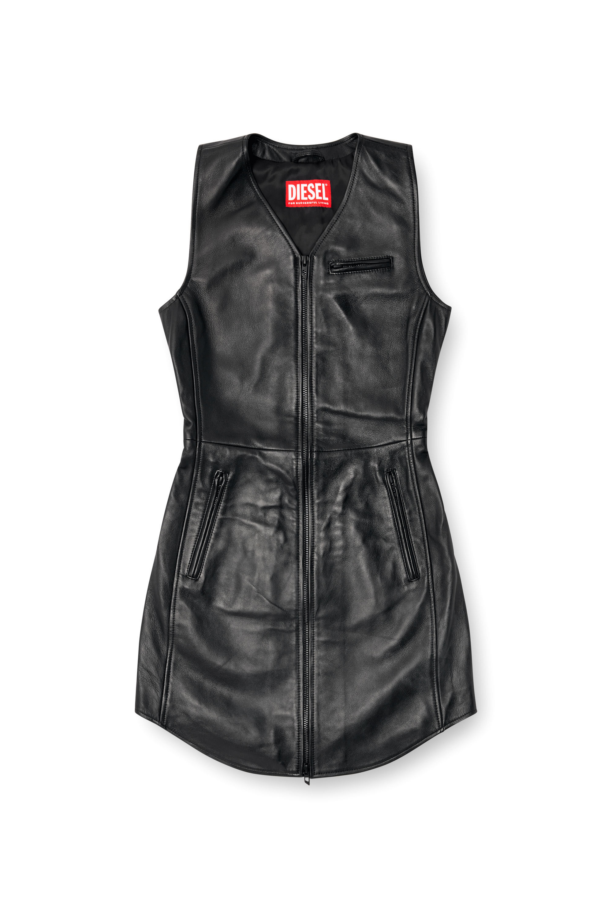 Diesel - L-ILITH, Damen Kurzes Kleid aus Leder mit Reißverschluss in Schwarz - 2