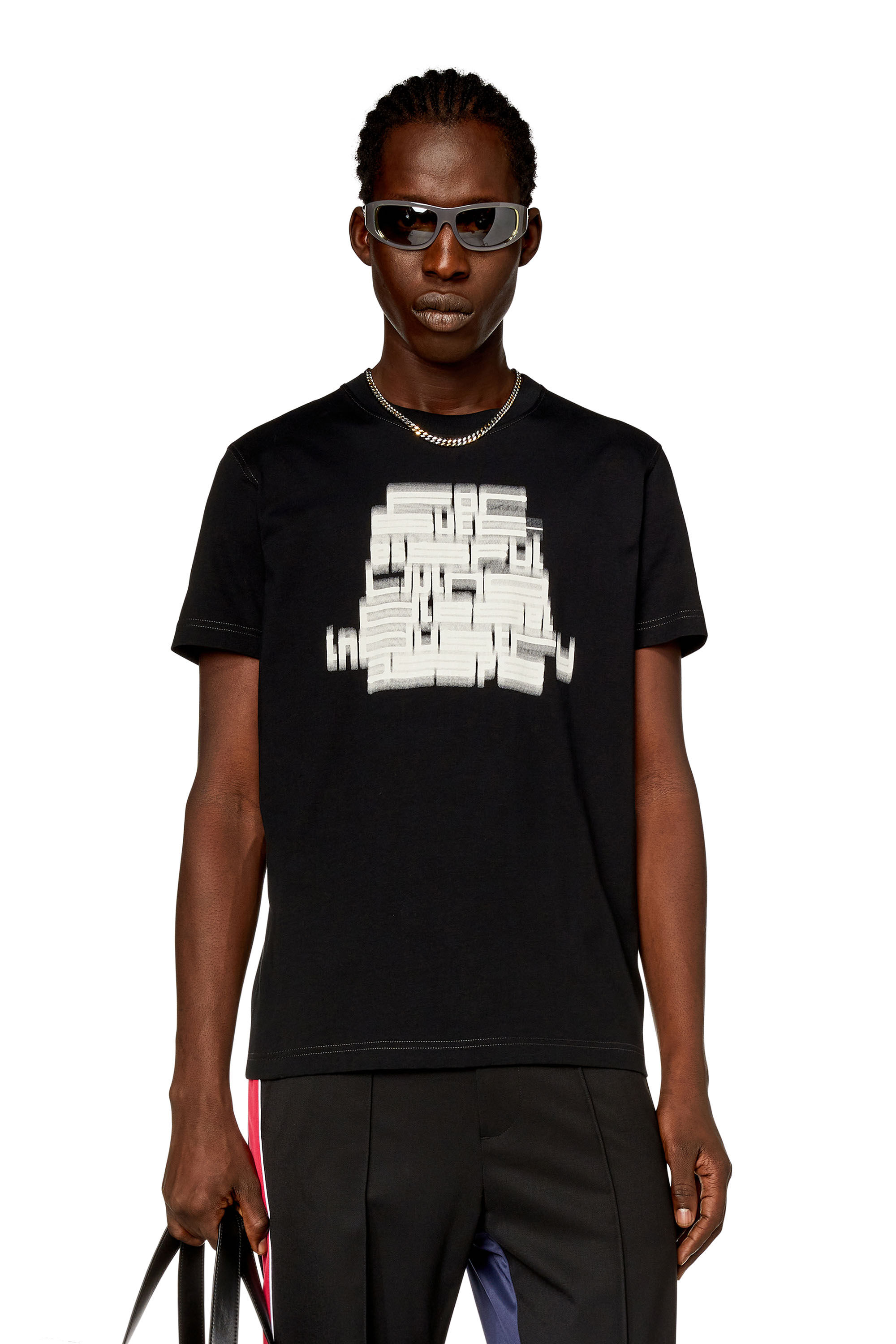 Diesel - T-DIEGOR-N1, Herren T-Shirt mit verschwommenem For Successful Living-Print in Schwarz - 3