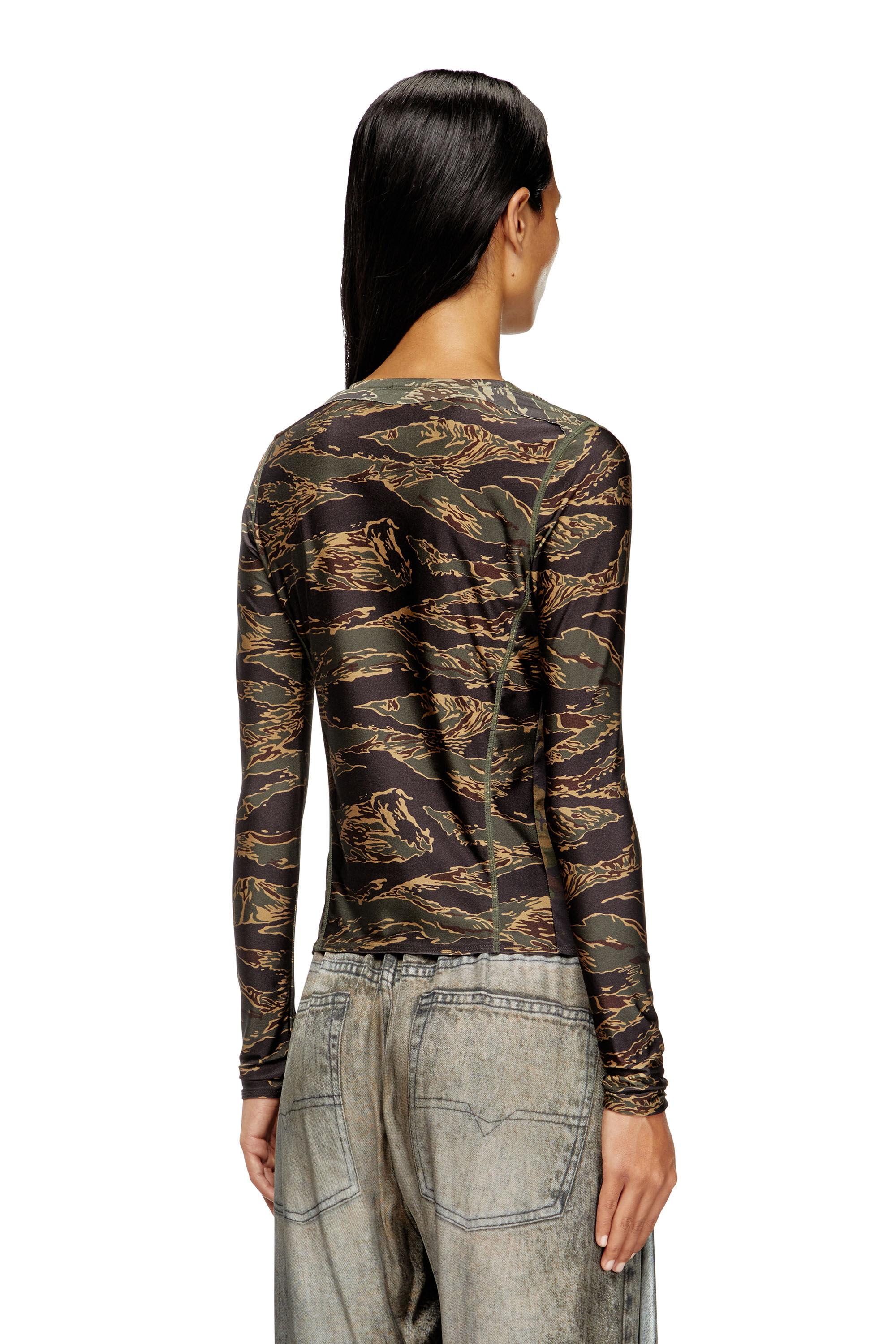 Diesel - T-AFRY, Damen Cardi­gan zum Binden mit gemischten Camo-Prints in Armeegrün - 4