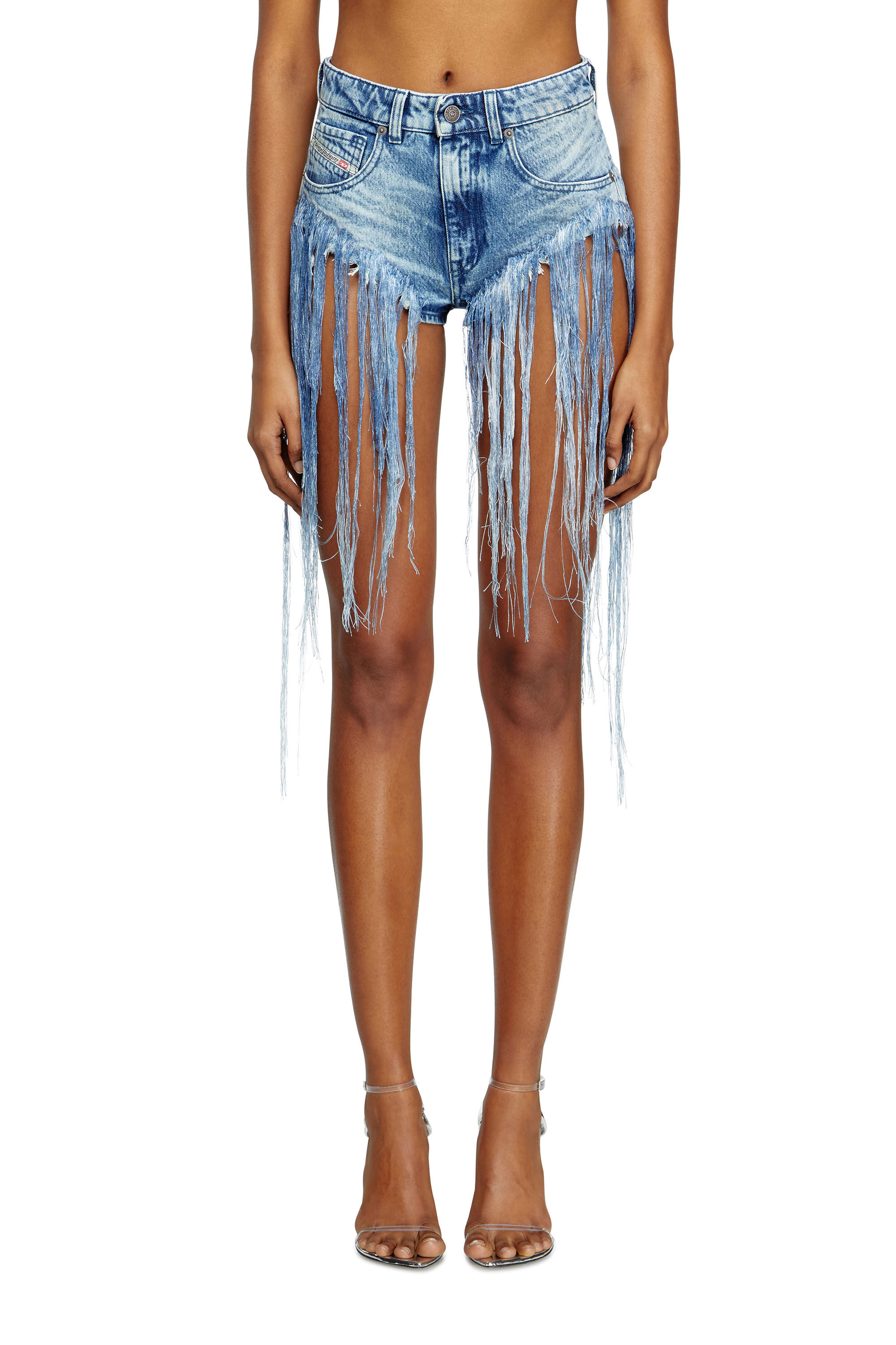 Diesel - DE-JIZZ-FSG, Damen Shorts aus vielgetragenem ausgefranstem Denim in Mittelblau - 3
