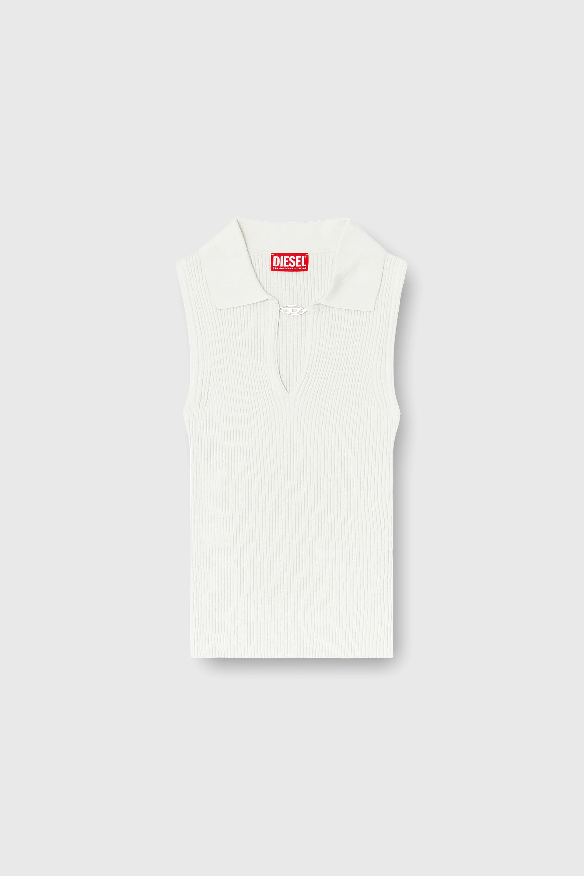 Diesel - M-LILITA, Damen &Auml;rmelloses Polo-Top aus Rippstrick mit Seidenmix in Wei&szlig; - 2