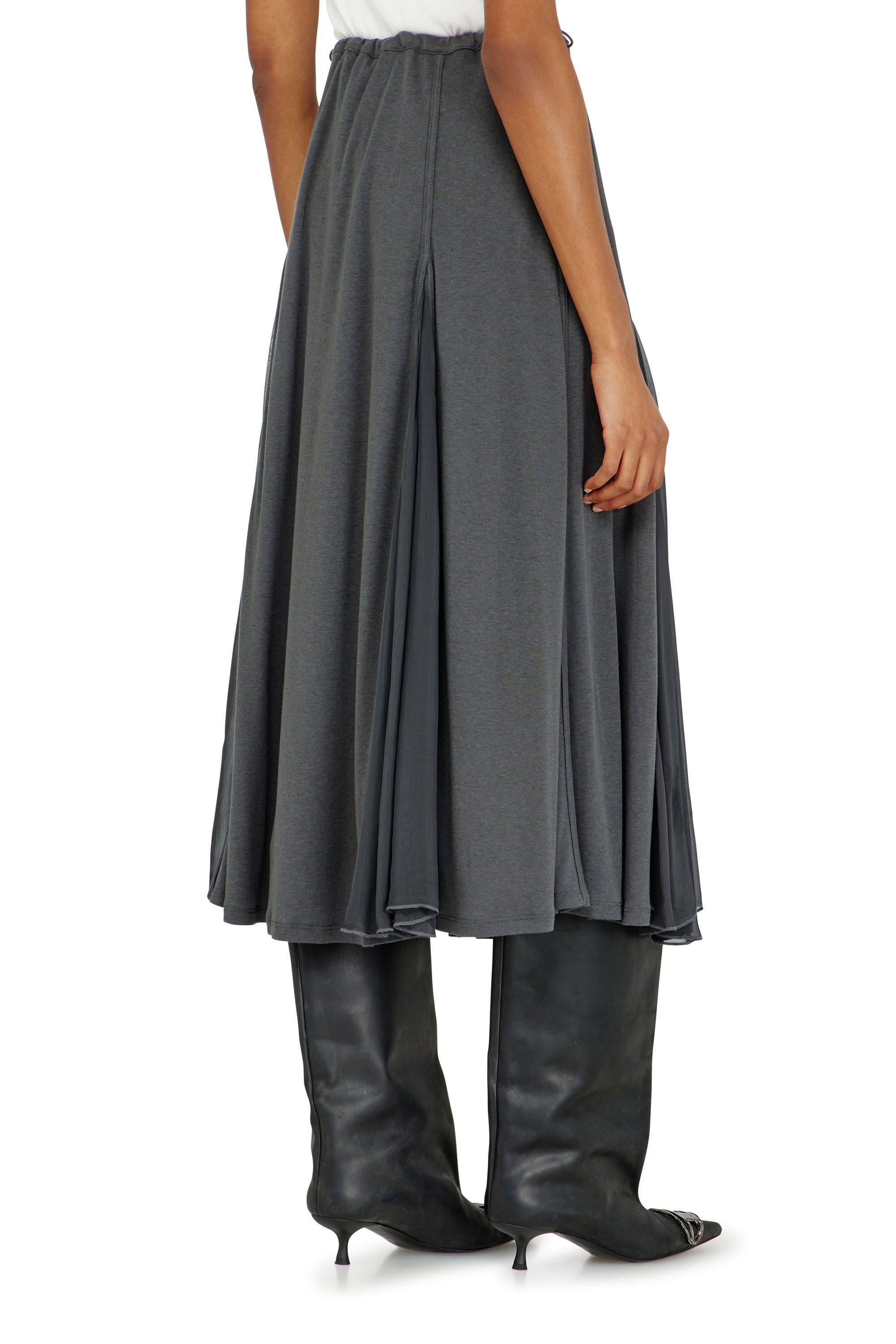 Diesel - O-LONGREI, Damen Midirock aus Rippjersey und Chiffon in null - 4