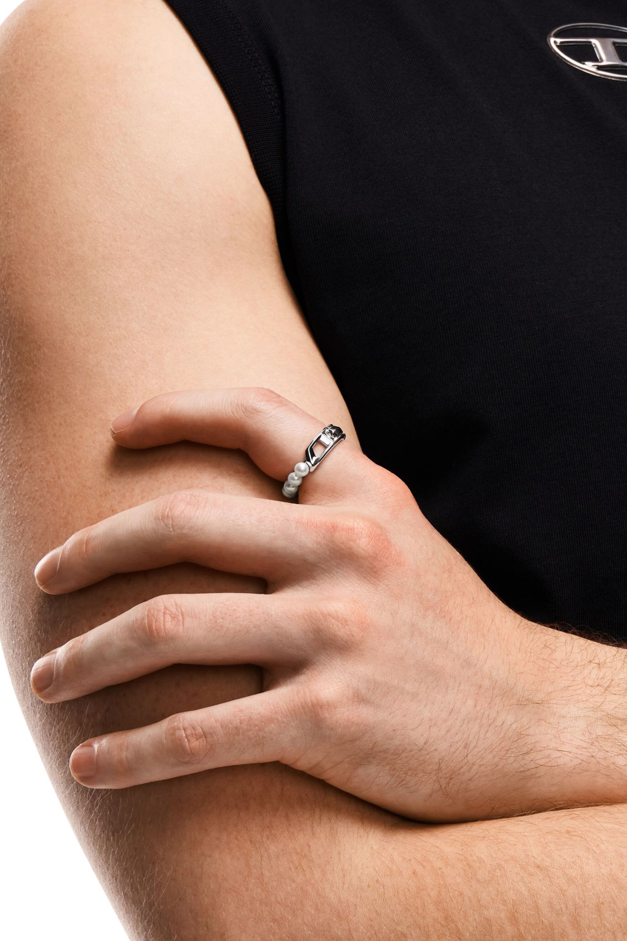 Diesel - DL1370040 STERLING SILVER JEWEL, Unisex Bandring aus Sterlingsilber und Perle in Silber - 5