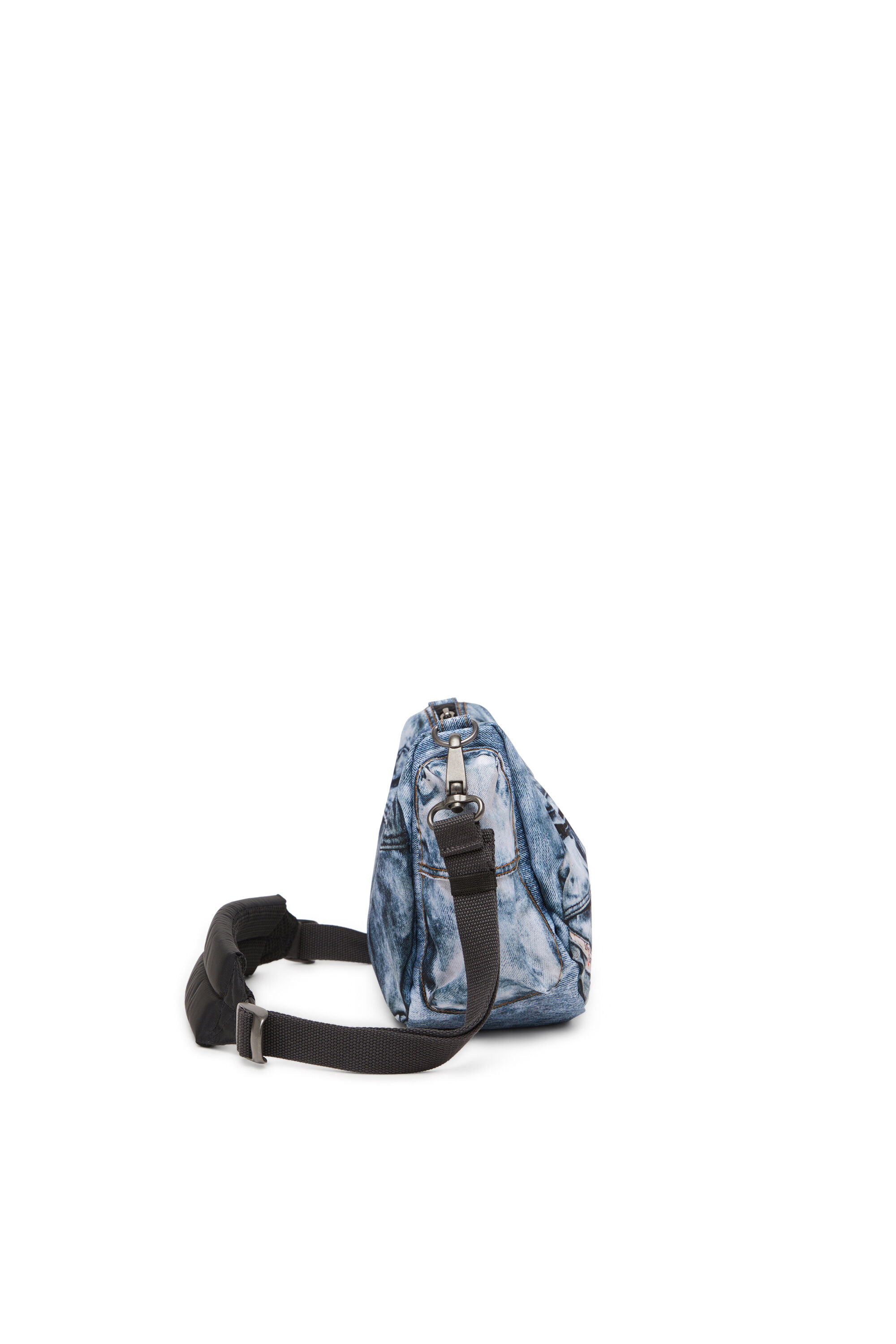 Diesel - DIESEL SHOULDER BAG, Unisex Multipocket-Tasche aus Trompe l'œil-Denim in Blau - 3
