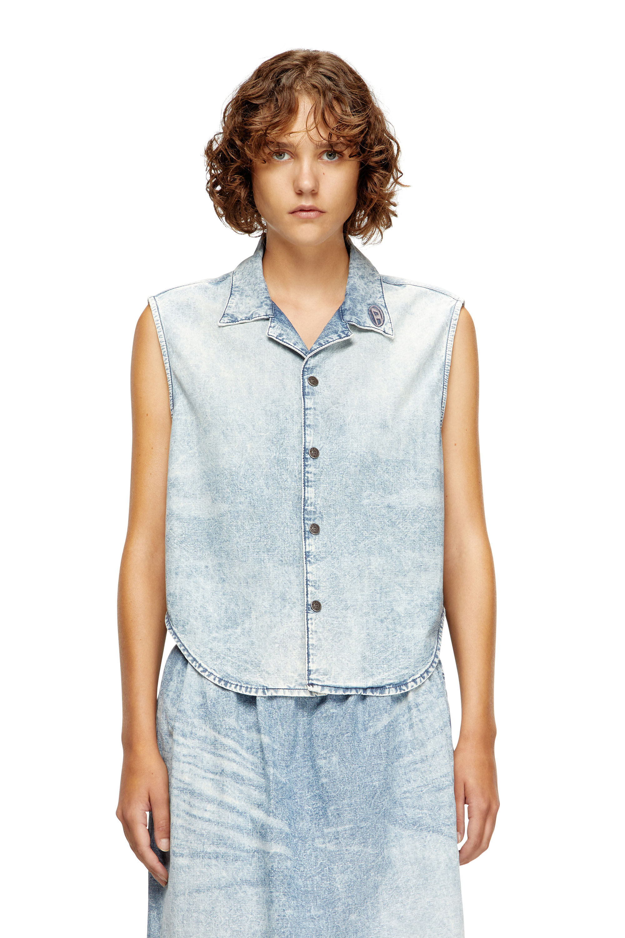 Diesel - DE-NABI-S, Damen Ärmelloses Oberteil aus marmoriertem Denim in Hellblau - 3