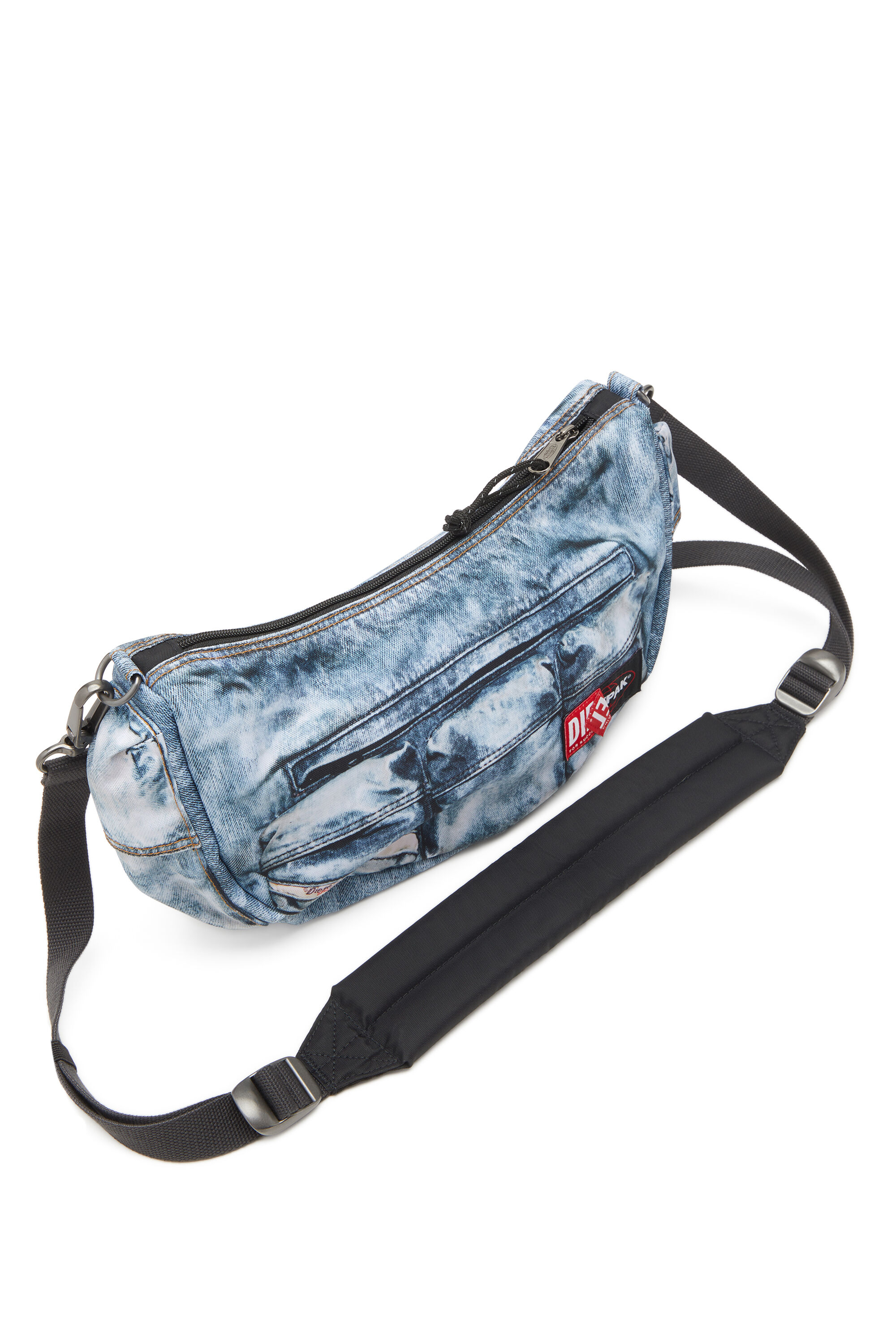 Diesel - DIESEL SHOULDER BAG, Unisex Multipocket-Tasche aus Trompe l'œil-Denim in Blau - 6