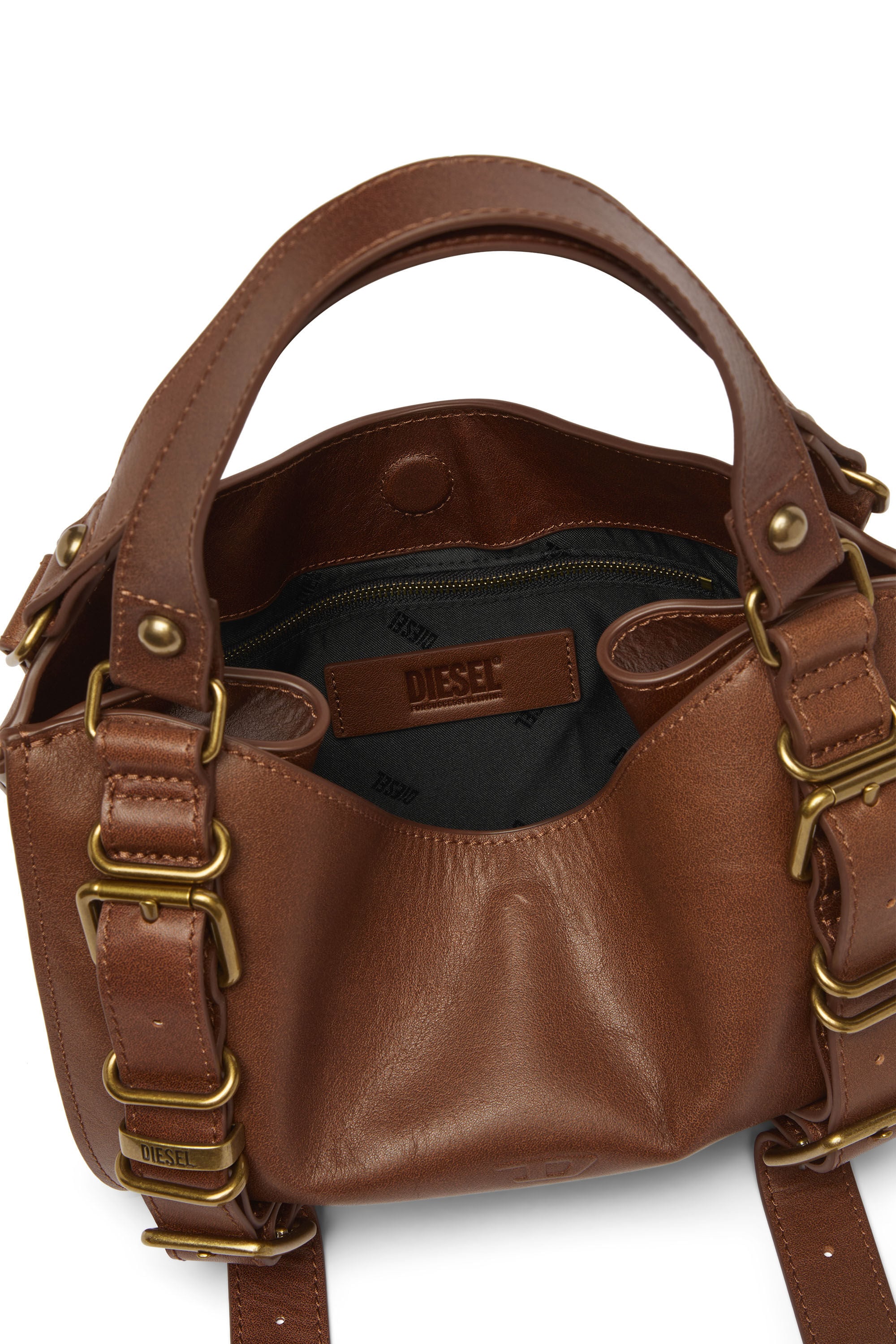 Diesel - D-ONE TOPHANDLE S, Damen D-One-Small Henkeltasche aus behandeltem Leder in Braun - 3