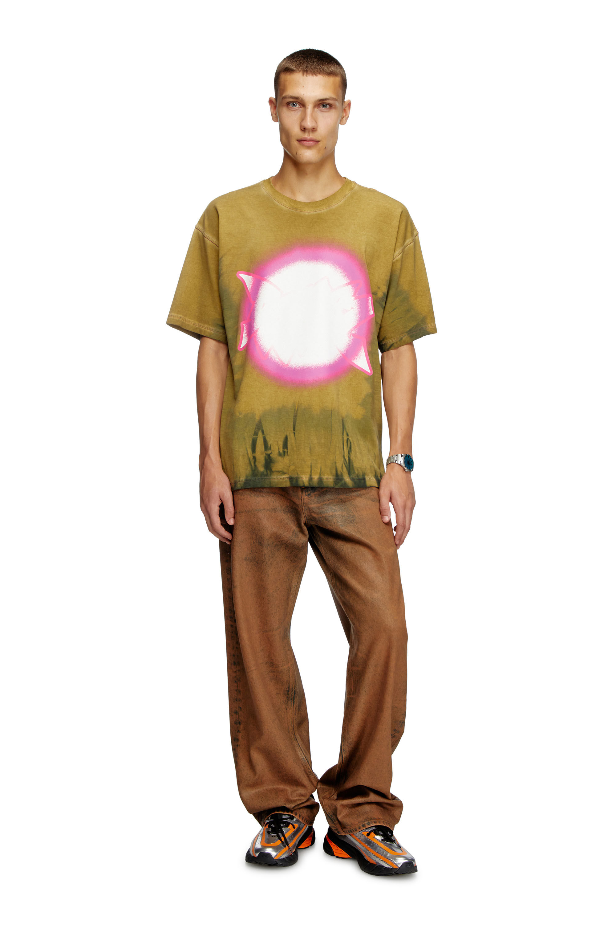 Diesel - T-BOXT-R24, Herren Batik-T-Shirt mit Scheinwerferlicht-Print in Hellbraun - 1