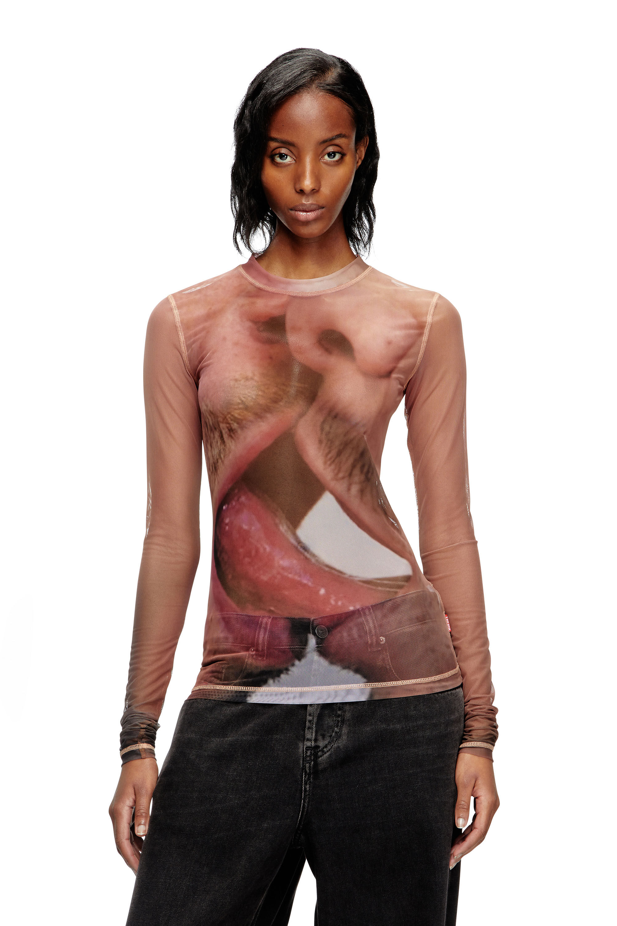Diesel - PR-T-SIELAR-TOM25-1, Unisex Langarm-Oberteil aus bedrucktem Tech-Mesh in Rosa - 5