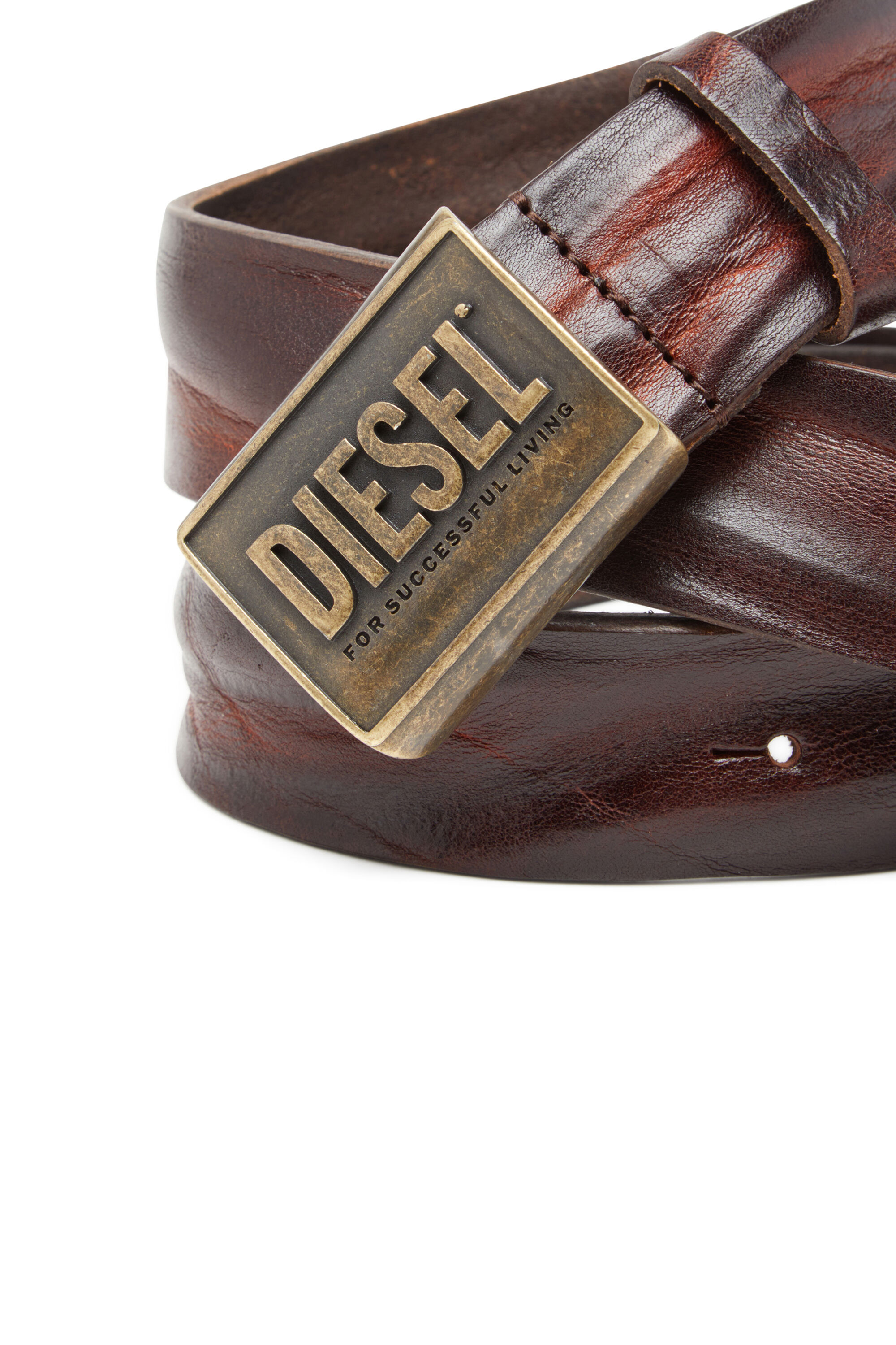 Diesel - B-METAL BISCOTTO, Herren Ledergürtel 4 cm mit Logoplatte in Braun - 3