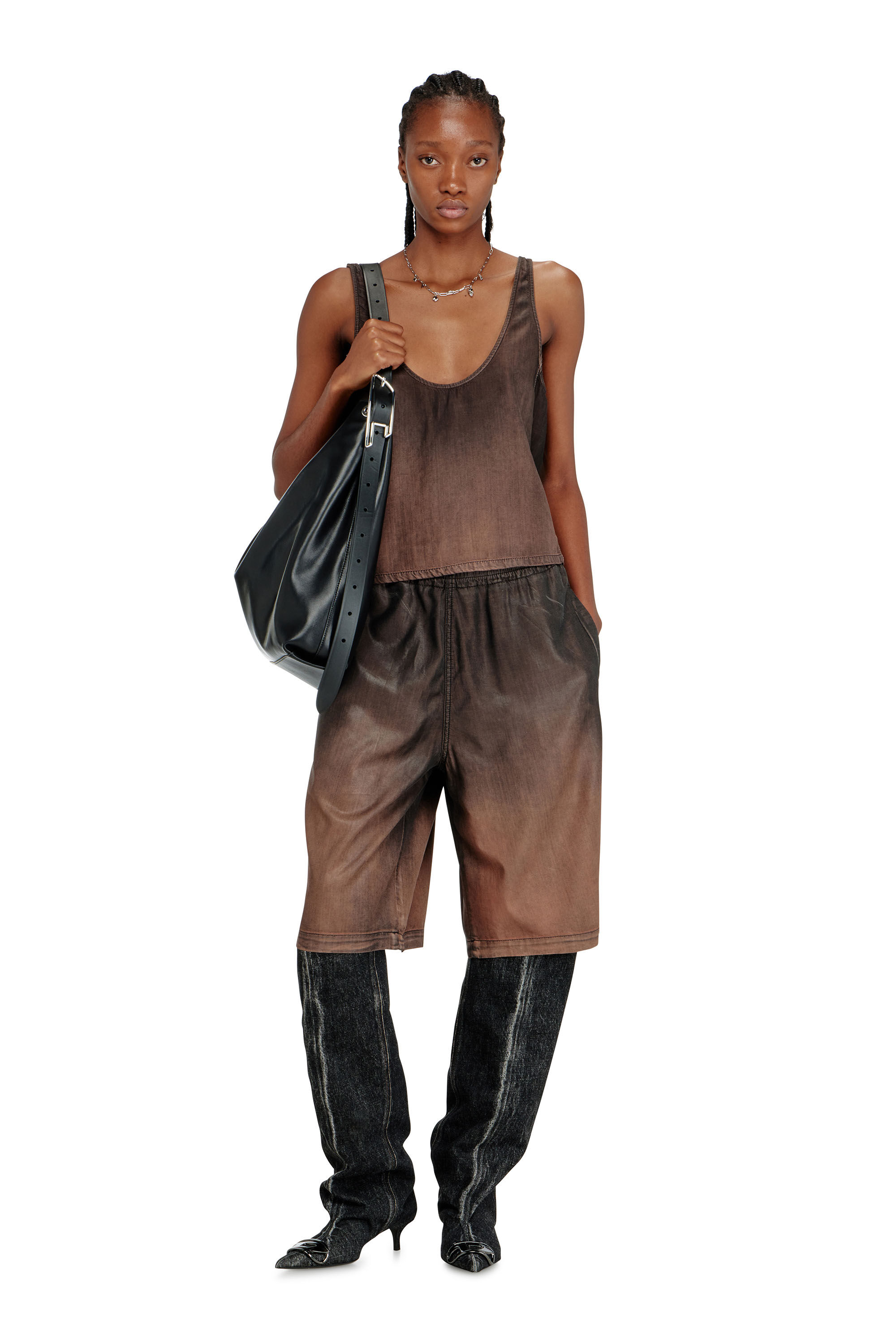 Diesel - DE-NORIAN-S, Woman's Tank top in fluid coated denim in Brown - 1