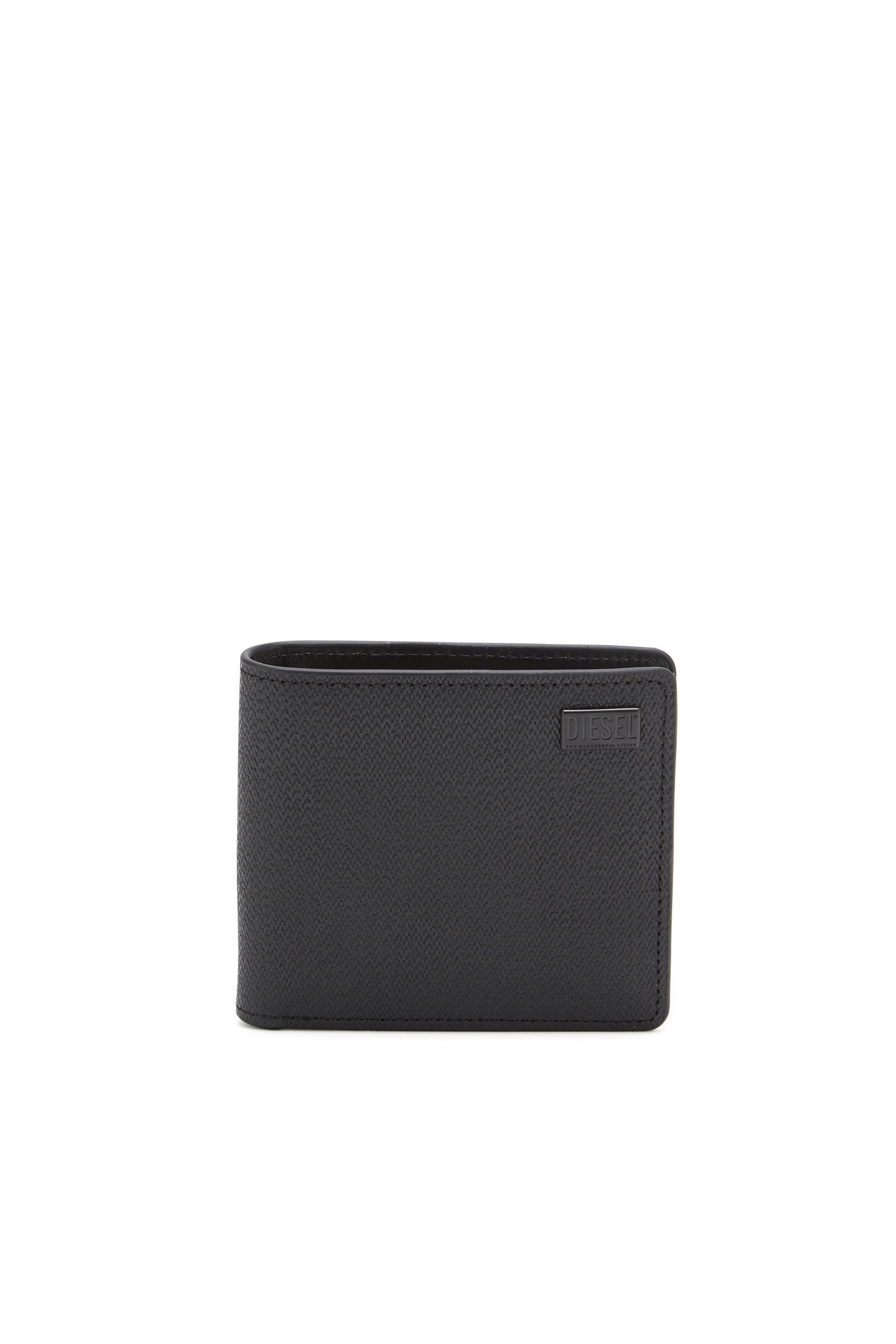 Diesel - 1DR BI-FOLD COIN S 3D, Man Bi-fold wallet in textured leather in Black - Image 1