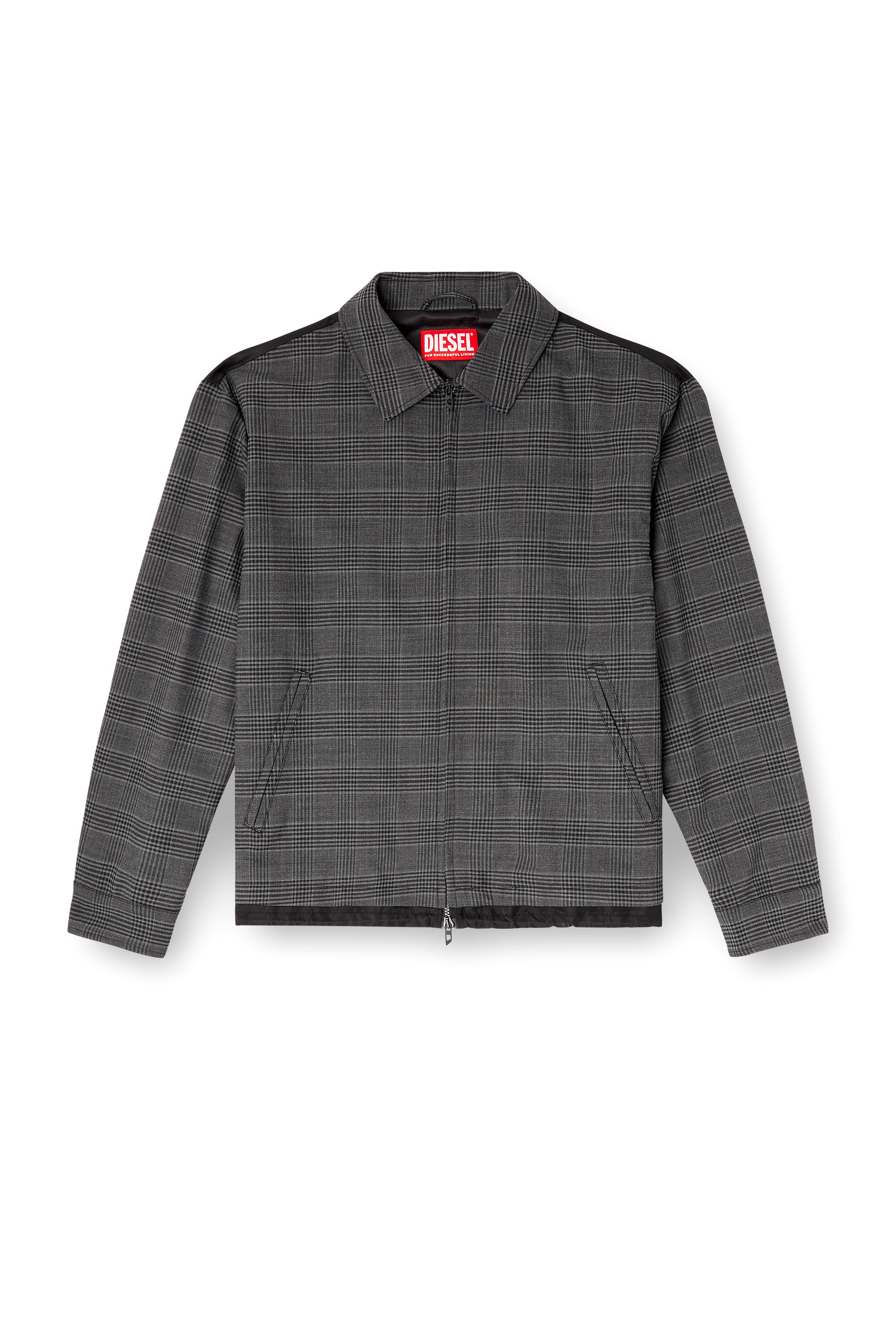 Diesel - J-TING, Man's Coach jacket in Prince of Wales wool blend and satin in Black/Grey - 2