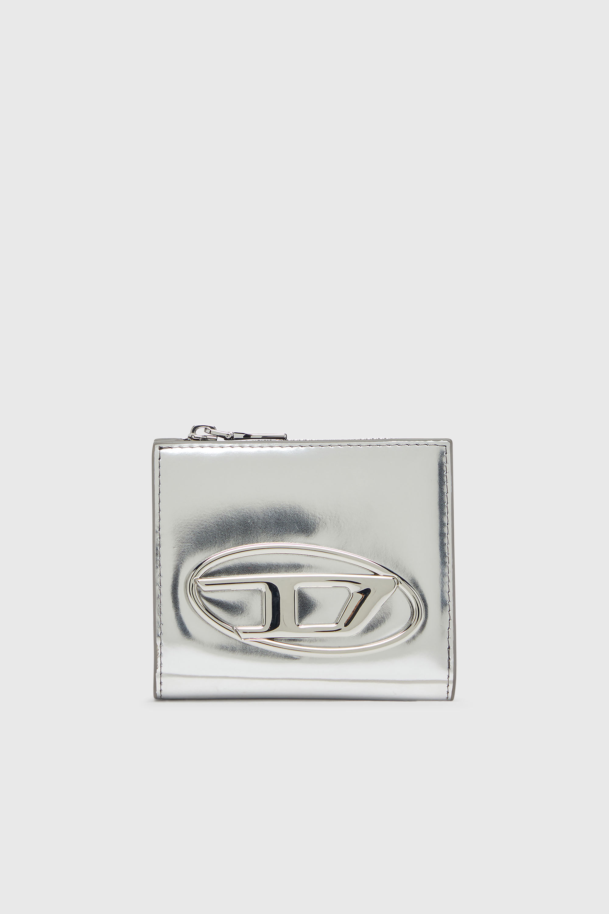Diesel - 1DR BI FOLD ZIP L, Damen Bifold-Kartenetui aus Hochglanz-Leder in Silber - 1