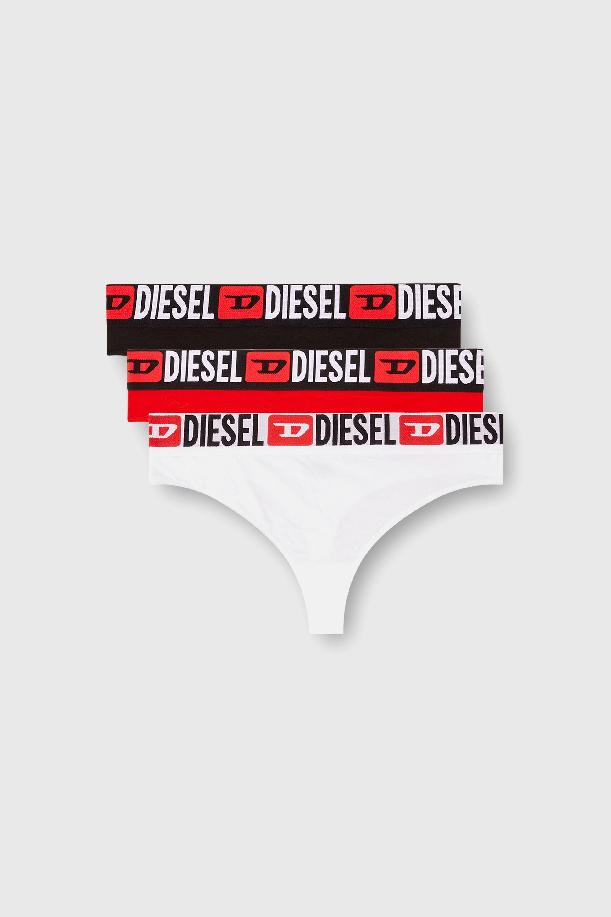 Diesel - UFST-STARS-THREEPACK, Damen String mit Logo-Bund im Dreierpack in Schwarz/Rot - 2