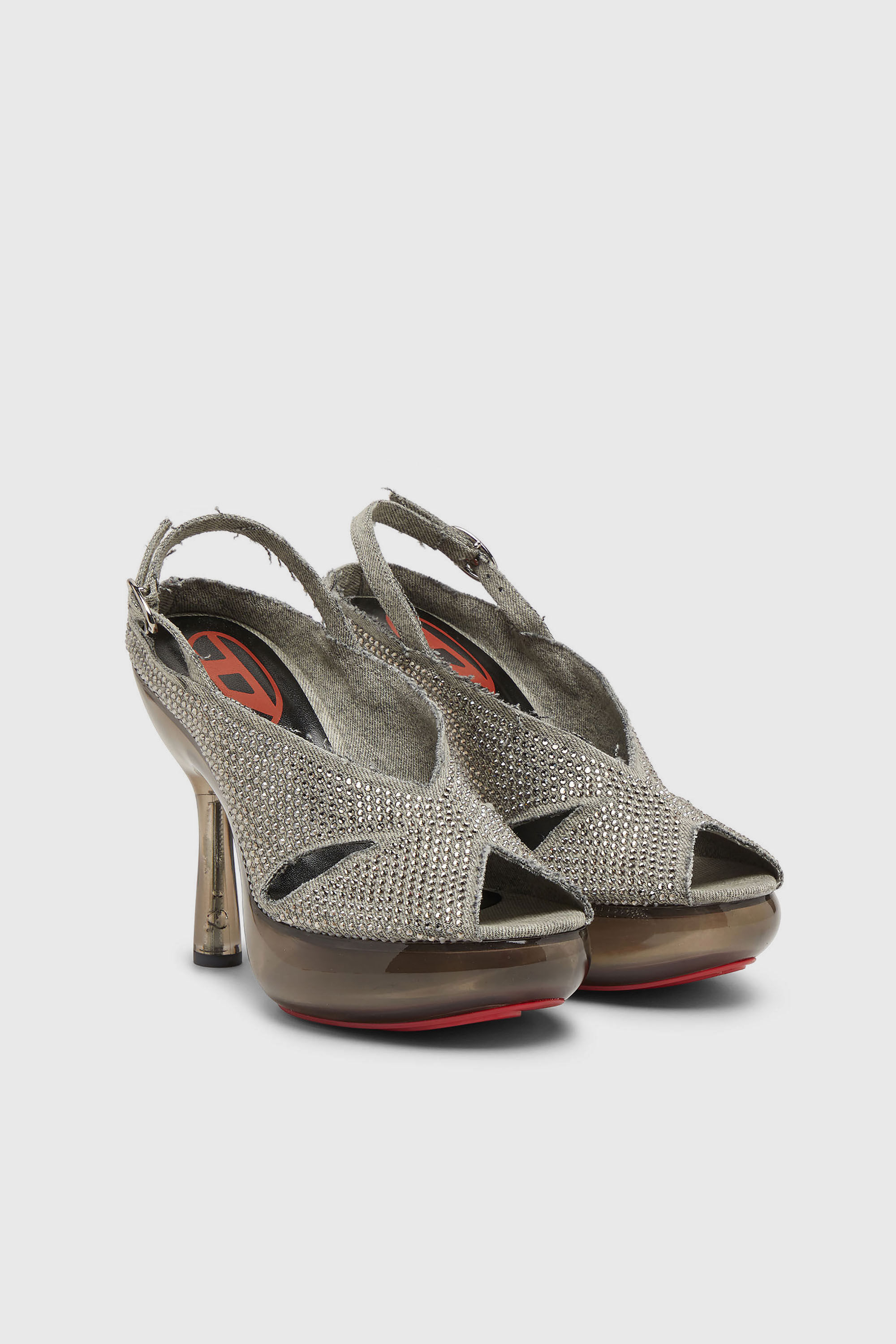 Diesel - D-LAKE PLATFORM SDL, Damen D-Lake-Sandaletten aus Kristalldenim und Plexiglas in Grau - 2