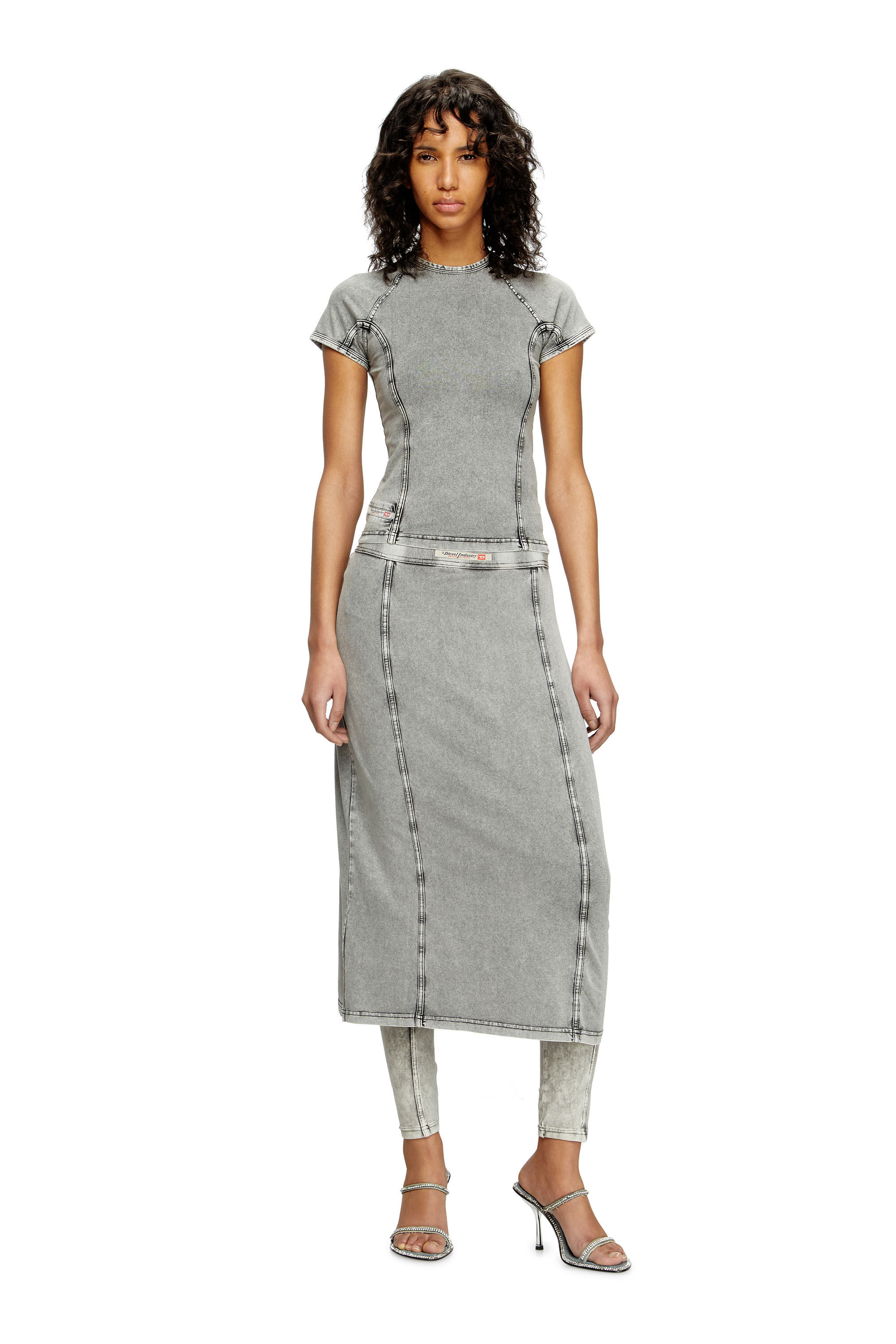 Diesel - T-LYNNE, Damen Top aus Stretch-Jersey mit Denim-Effekt in Grau - 1
