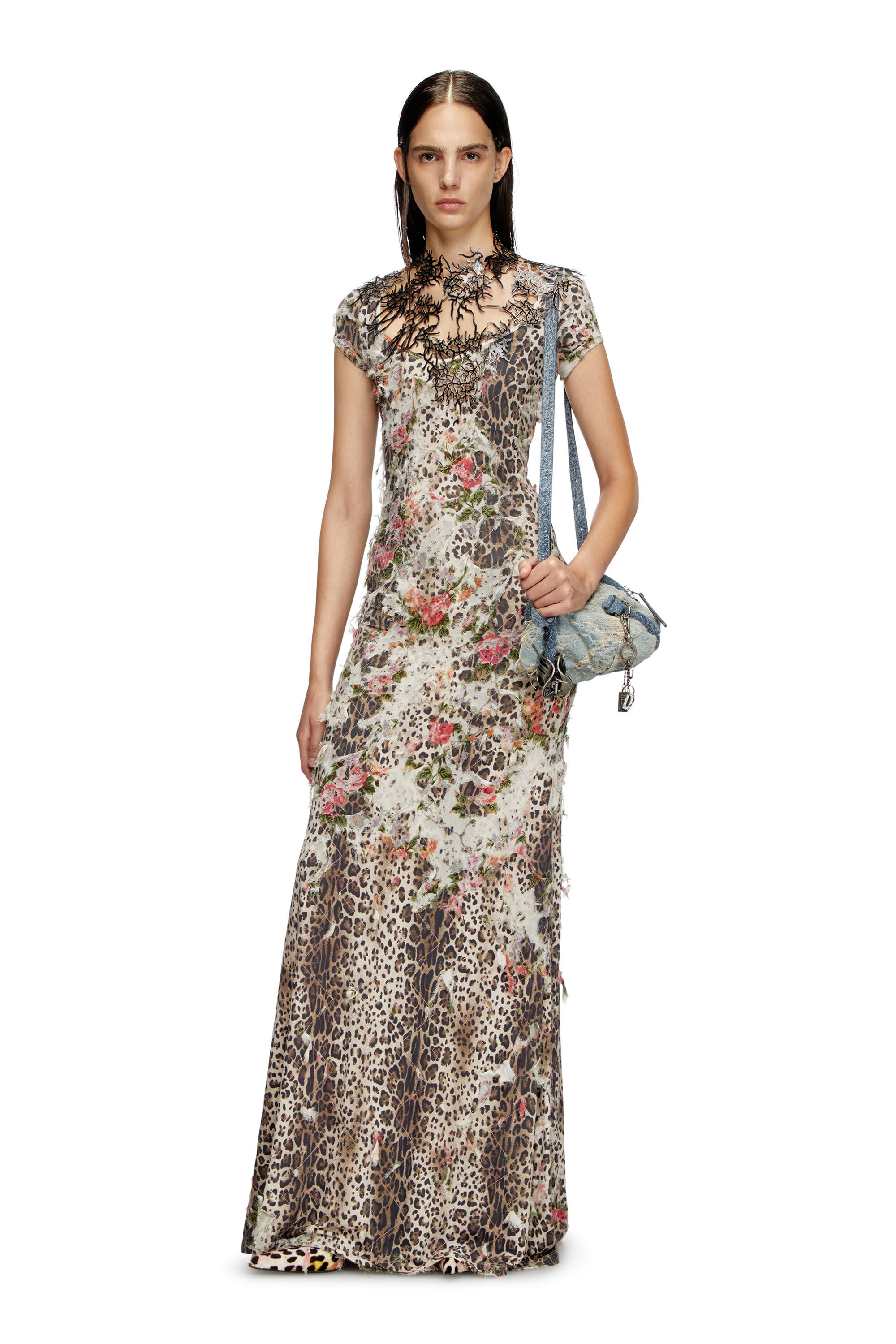 Diesel - D-FLORETTA, Damen Devoré-Kleid mit Floral- und Leoparden-Print in Bunt/Weiß - 3