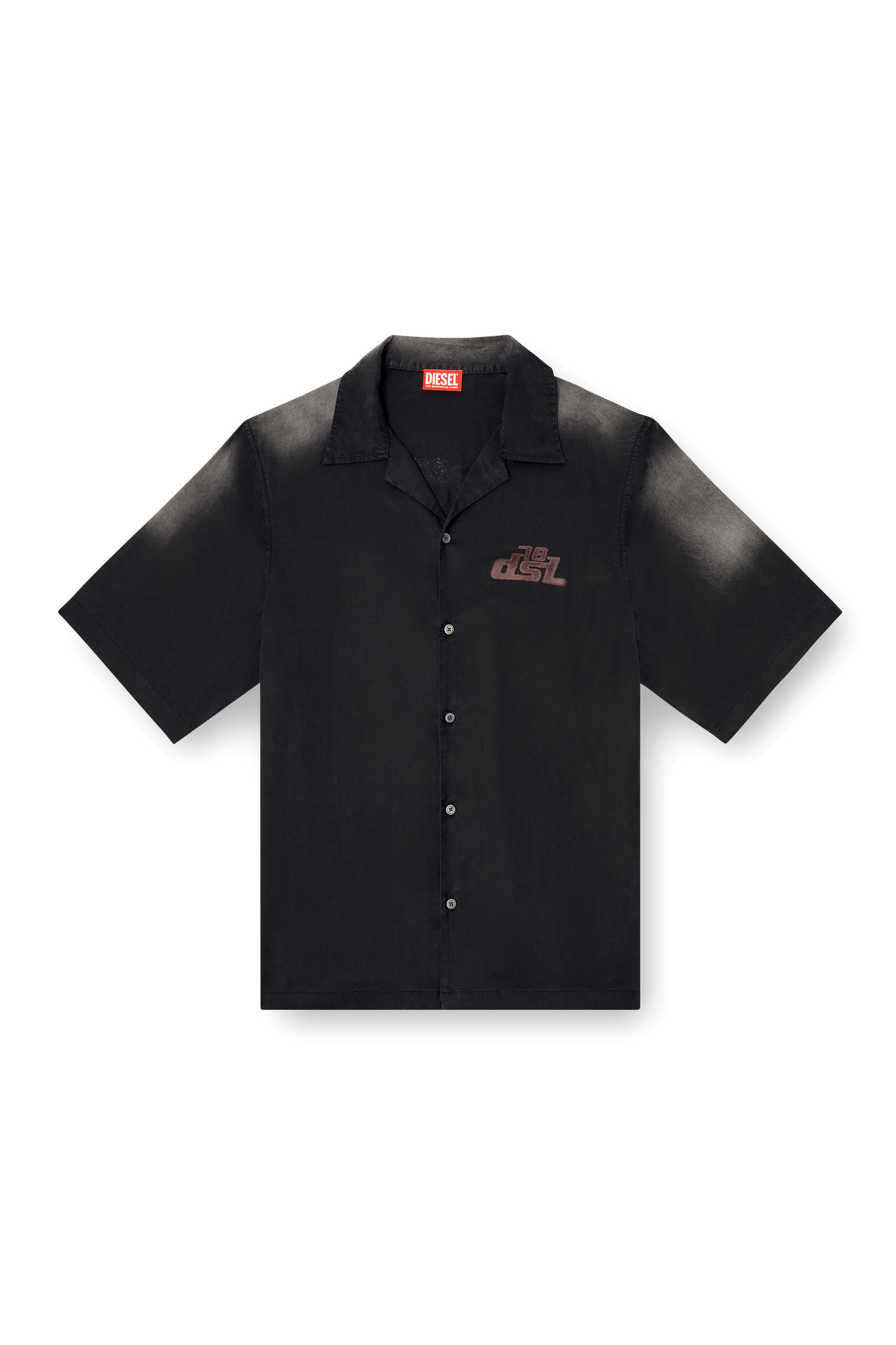 Diesel - S-ELLY, Herren Verblasstes Bowling-Hemd mit Logo-Prints in Schwarz - 2