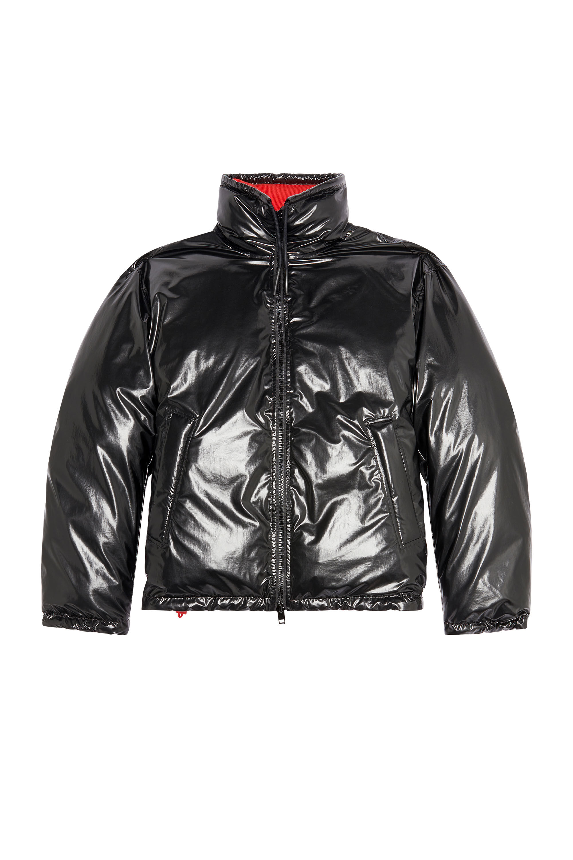 Diesel - W-JUPIT, Herren Jacke aus glänzendem Nylon mit Maxi-Logo in Schwarz/Rot - 2